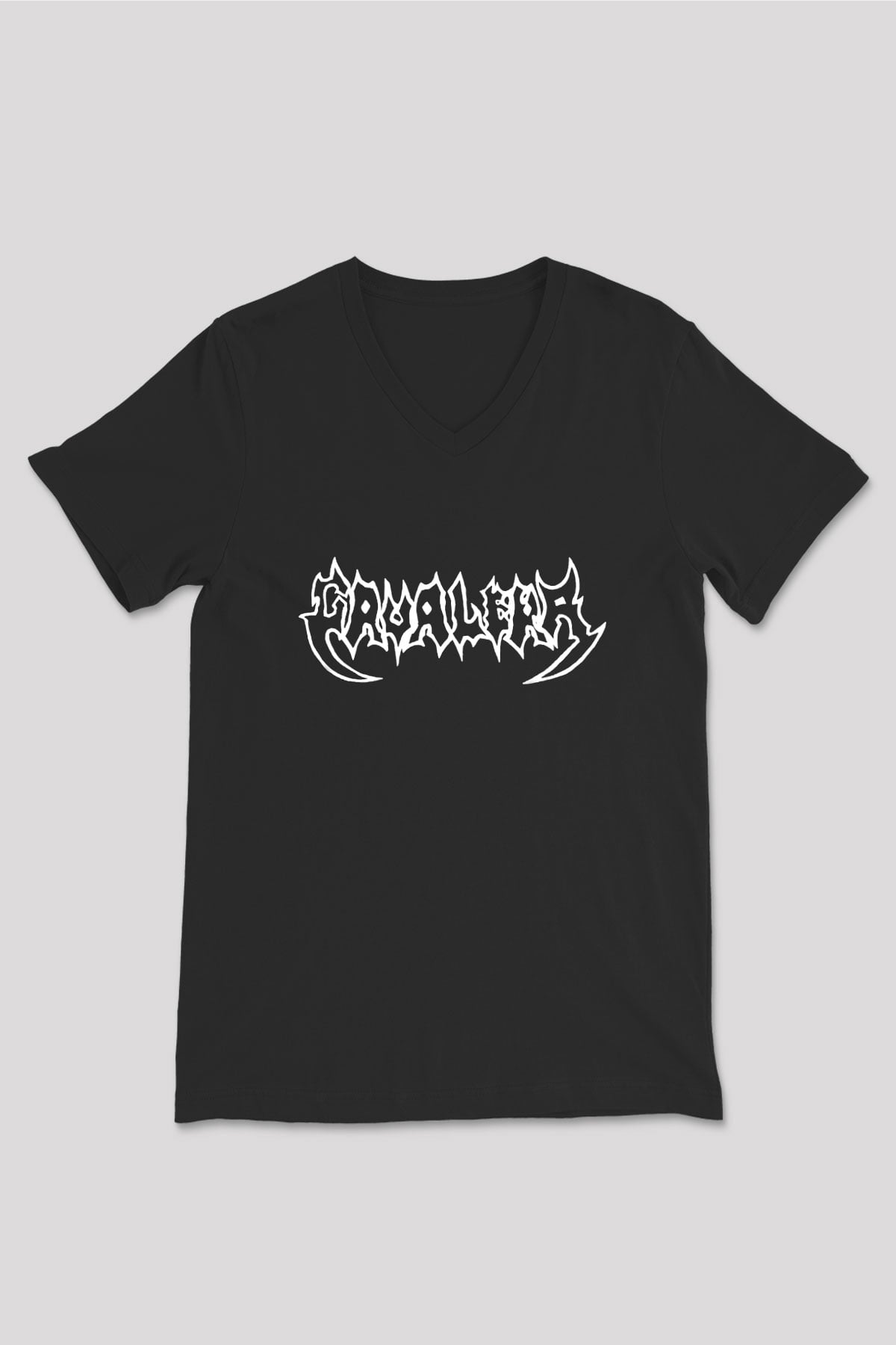 Cavalera Baskılı Unisex Siyah V Yaka Tişört - Tshirt