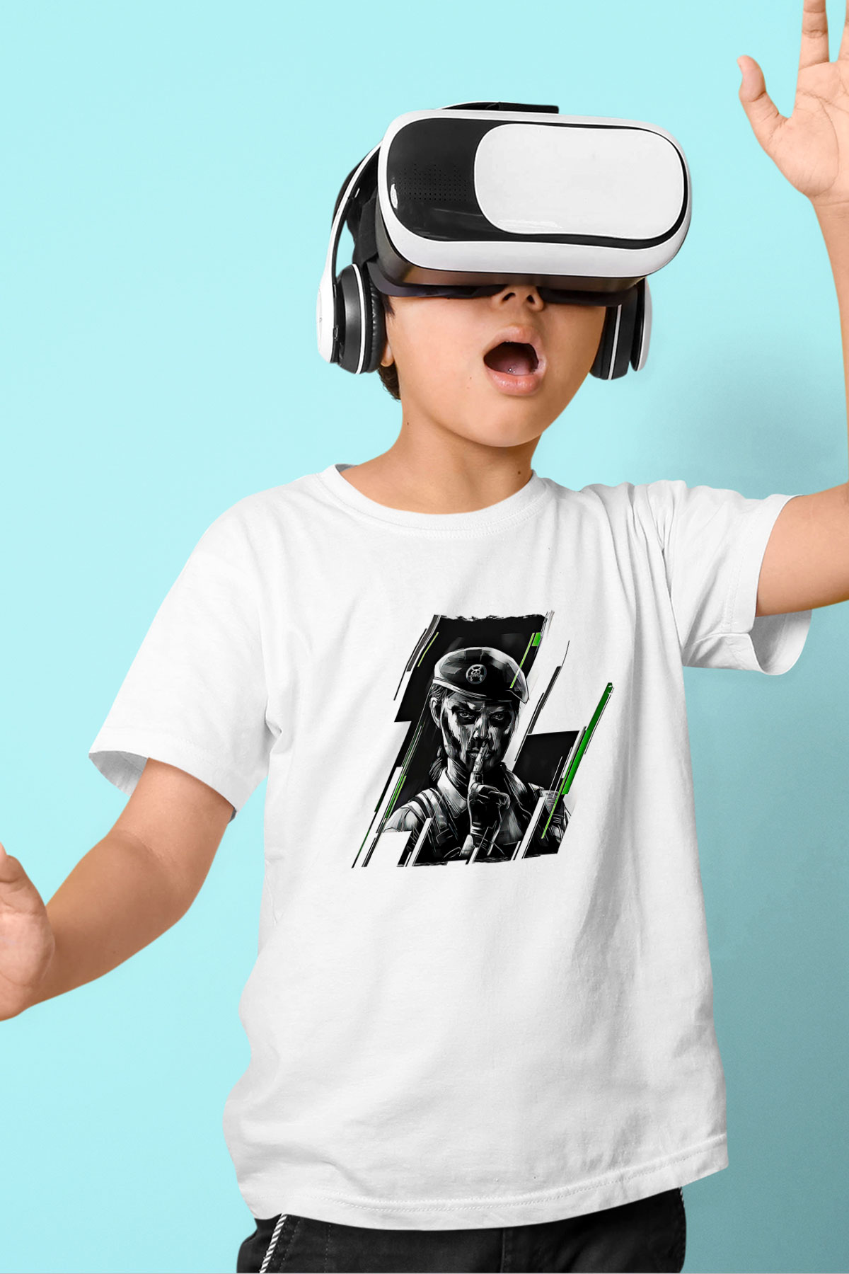 Caveira Baskılı Beyaz Unisex Beyaz Çocuk Tişört - Tshirt