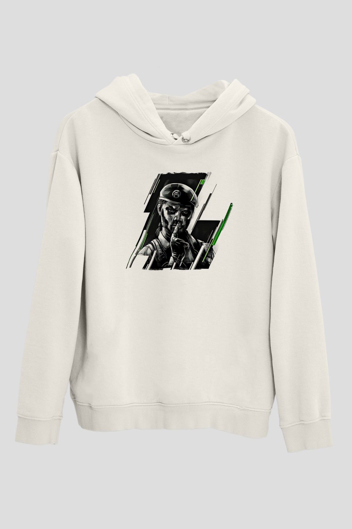Caveira Baskılı Beyaz Unisex Kapüşonlu Sweatshirt