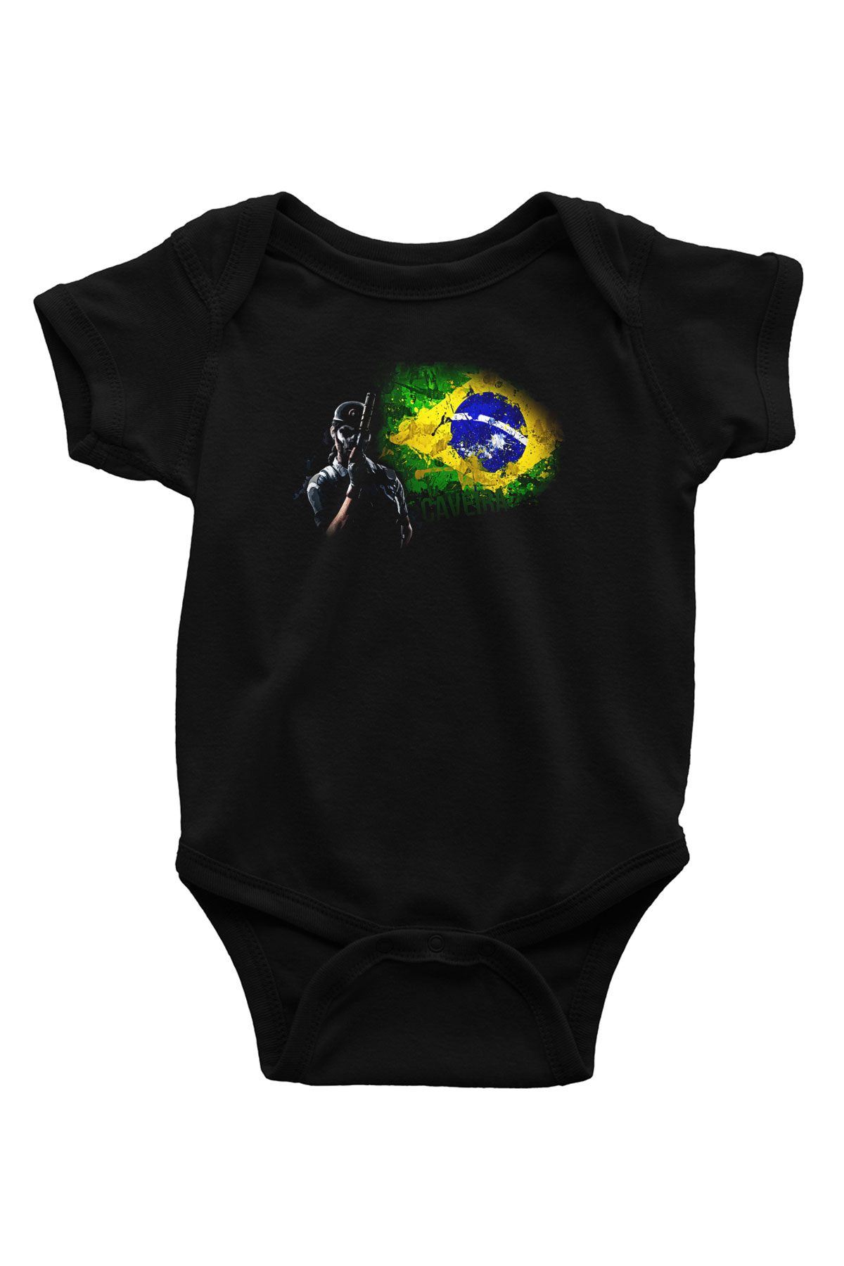 Caveira Baskılı Unisex Siyah Bebek Body - Zıbın
