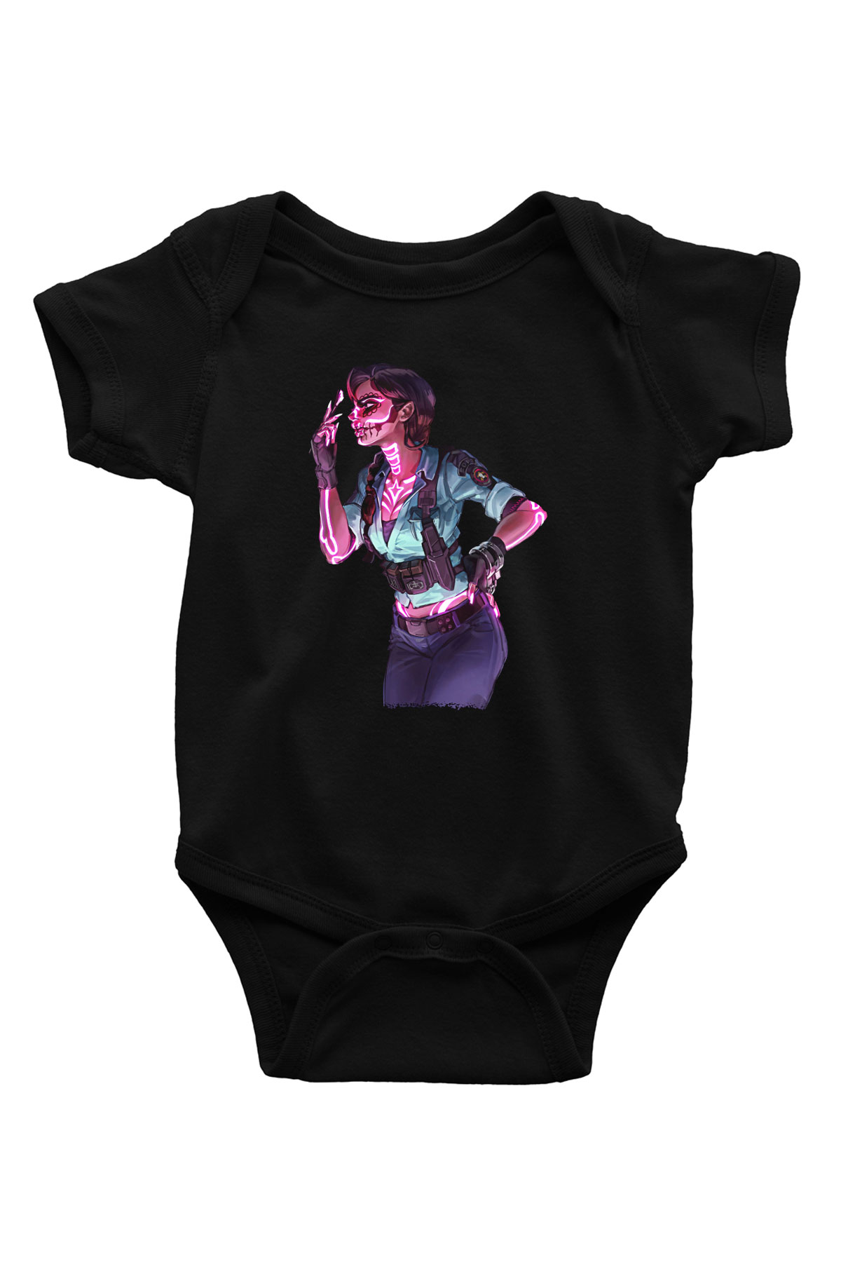 Caveira Baskılı Unisex Siyah Bebek Body - Zıbın