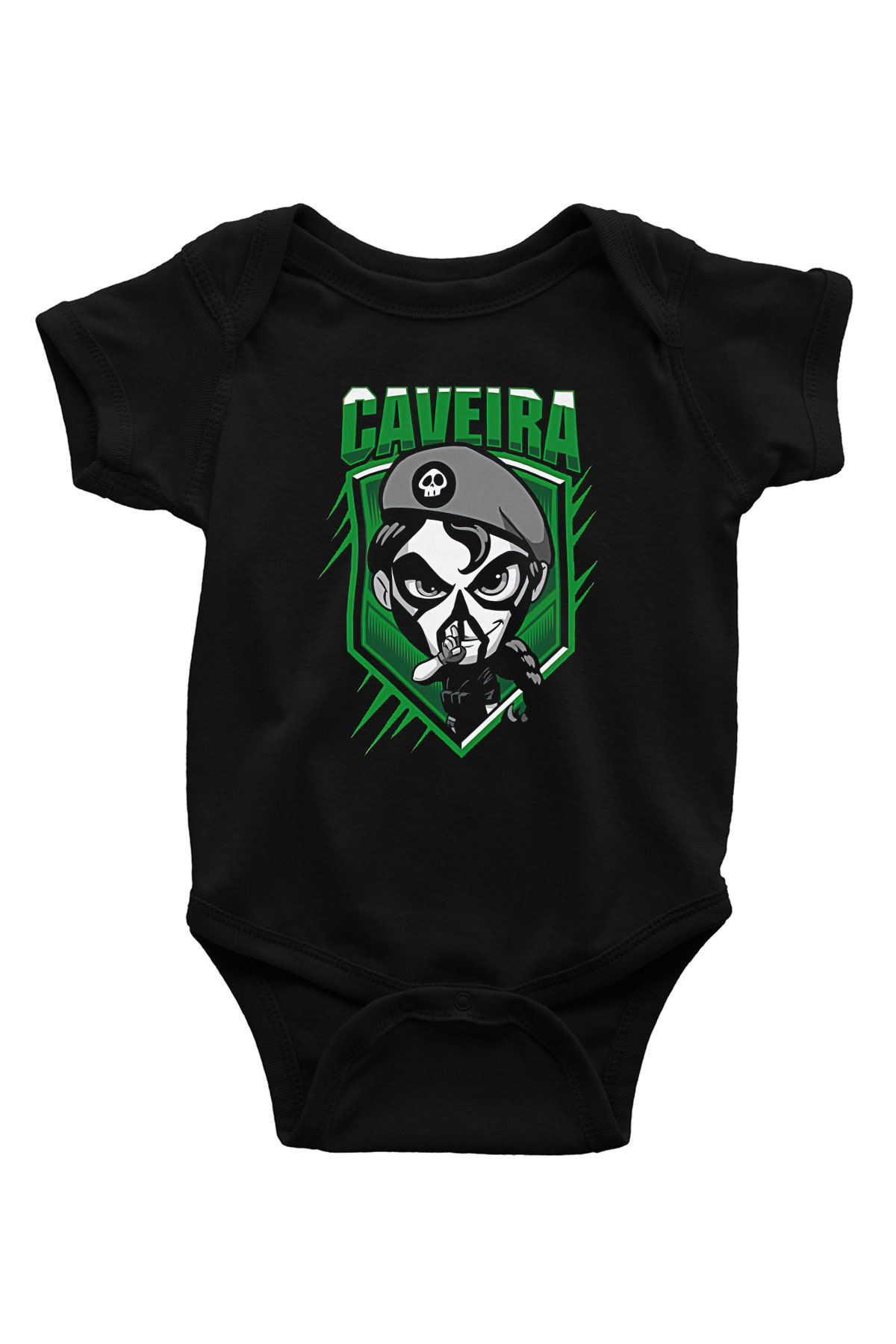 Caveira Baskılı Unisex Siyah Bebek Body - Zıbın
