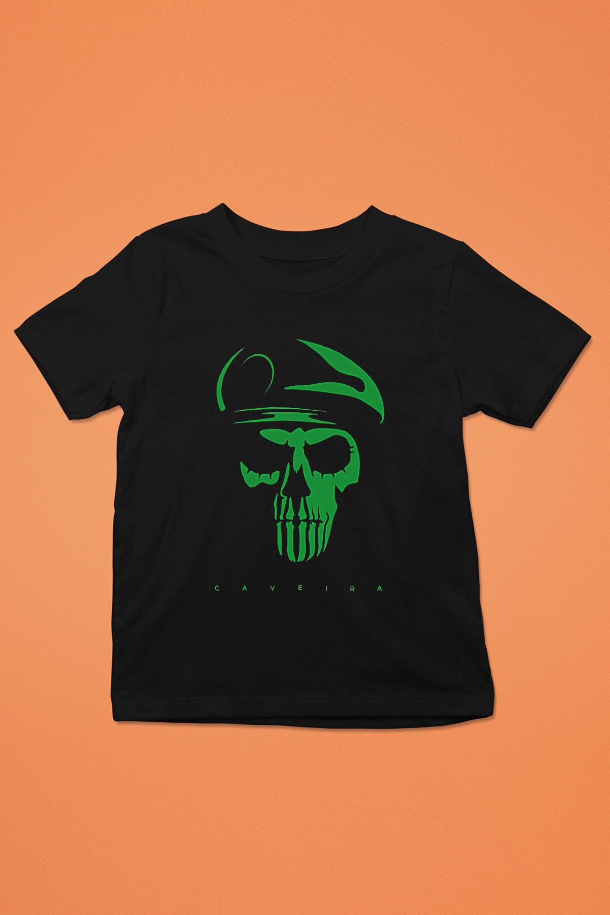 Caveira Baskılı Unisex Siyah Çocuk Tişört - Tshirt