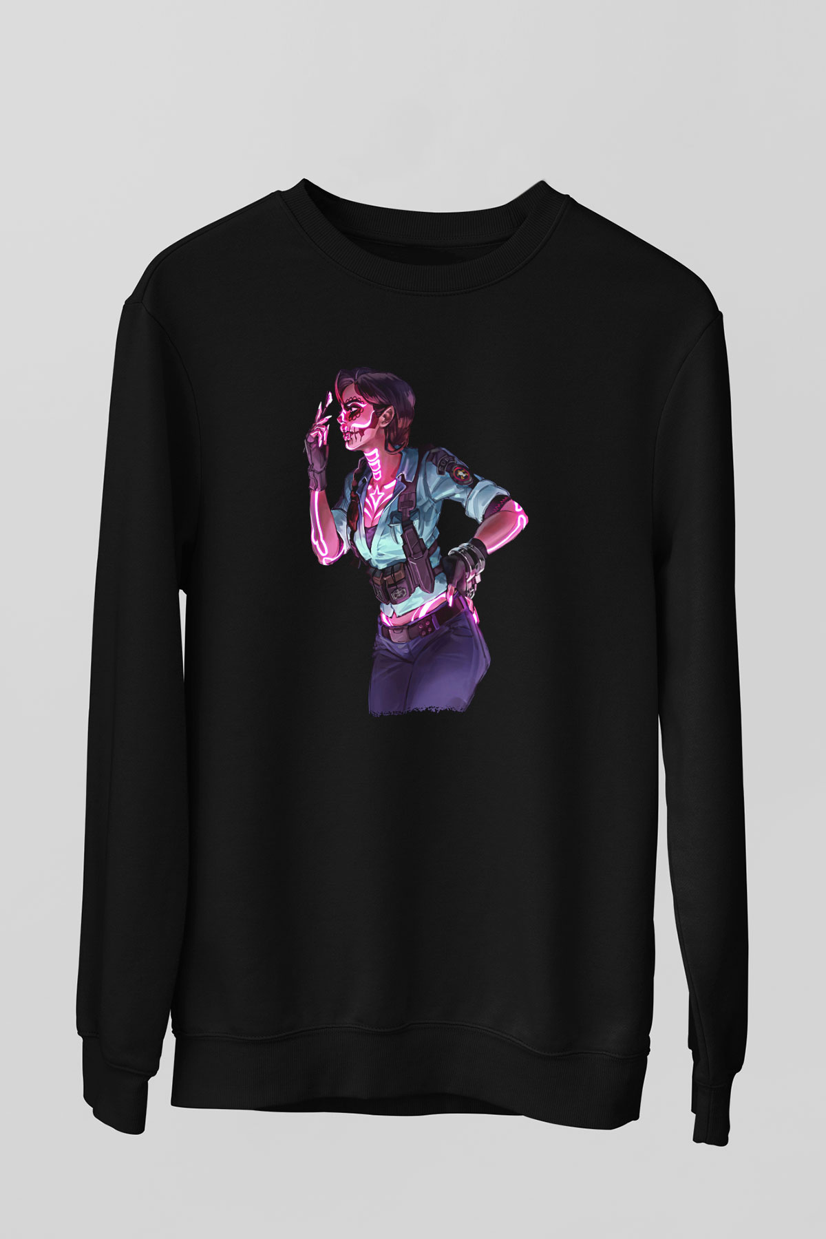 Caveira Baskılı Unisex Siyah Sweatshirt