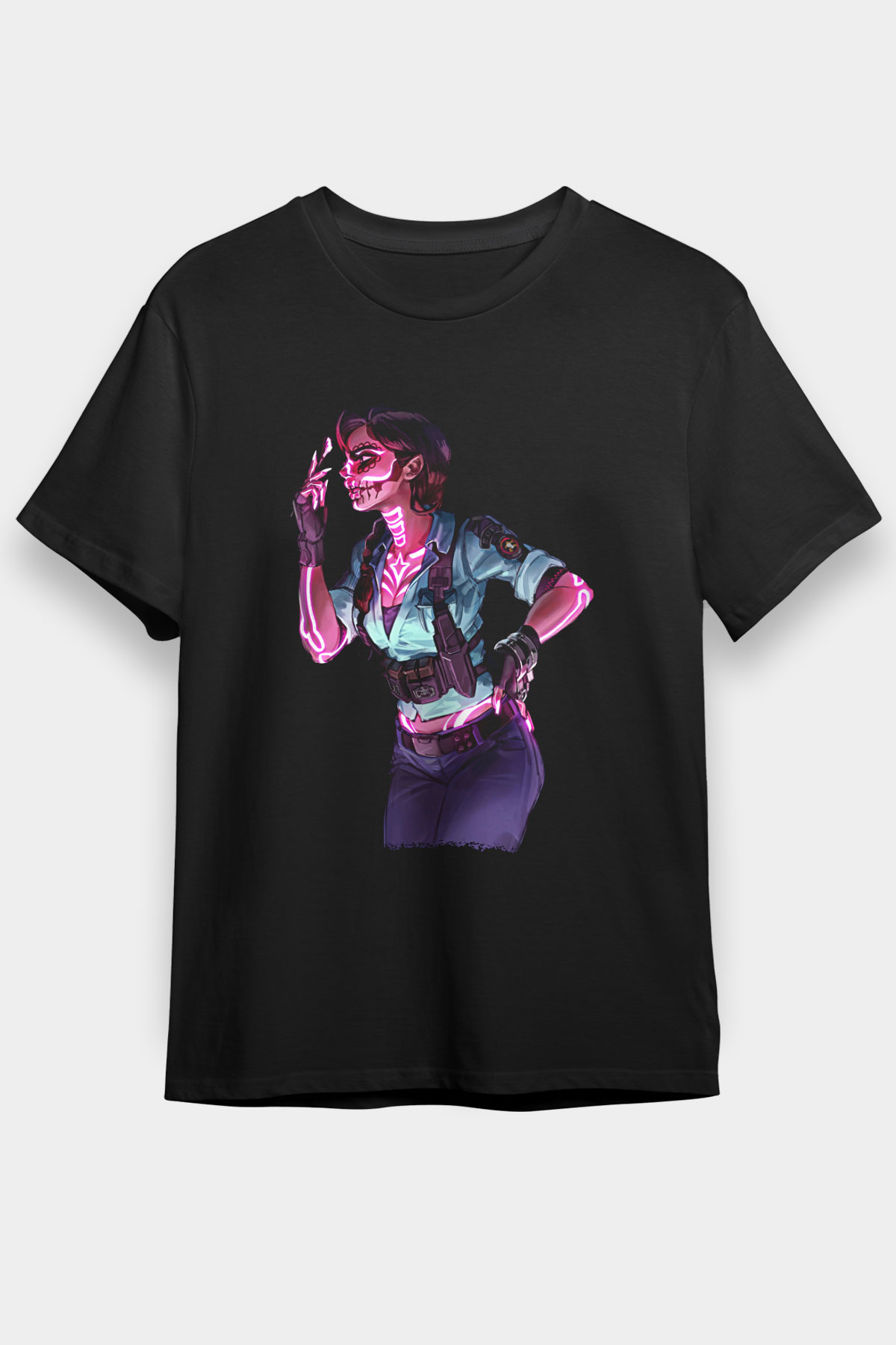 Caveira Baskılı Unisex Siyah Tişört - Tshirt
