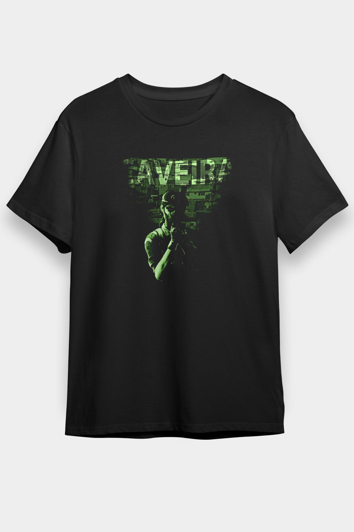 Caveira Baskılı Unisex Siyah Tişört - Tshirt