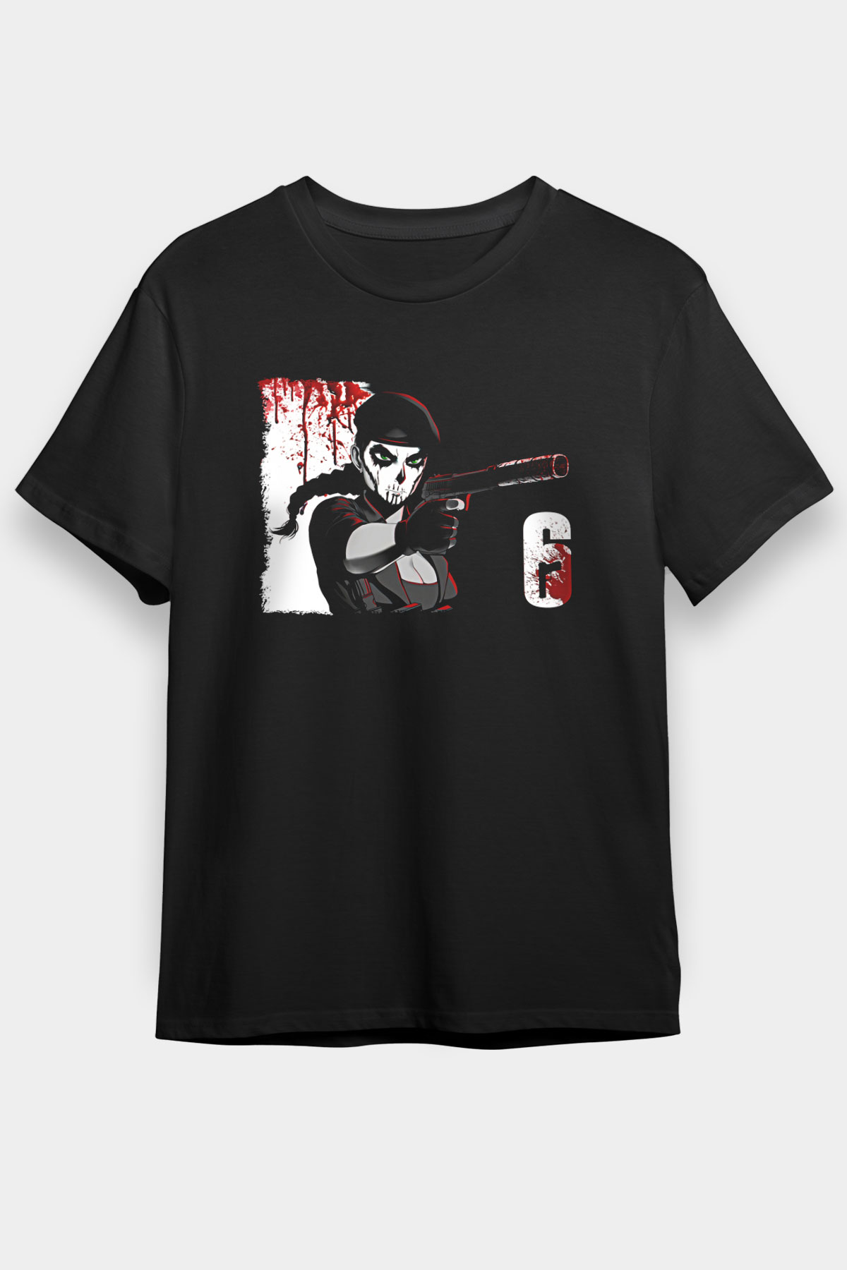 Caveira Baskılı Unisex Siyah Tişört - Tshirt