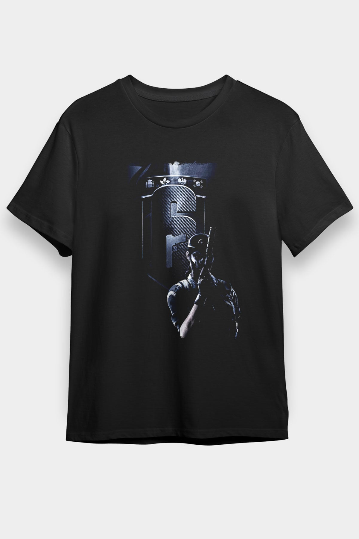 Caveira Baskılı Unisex Siyah Tişört - Tshirt