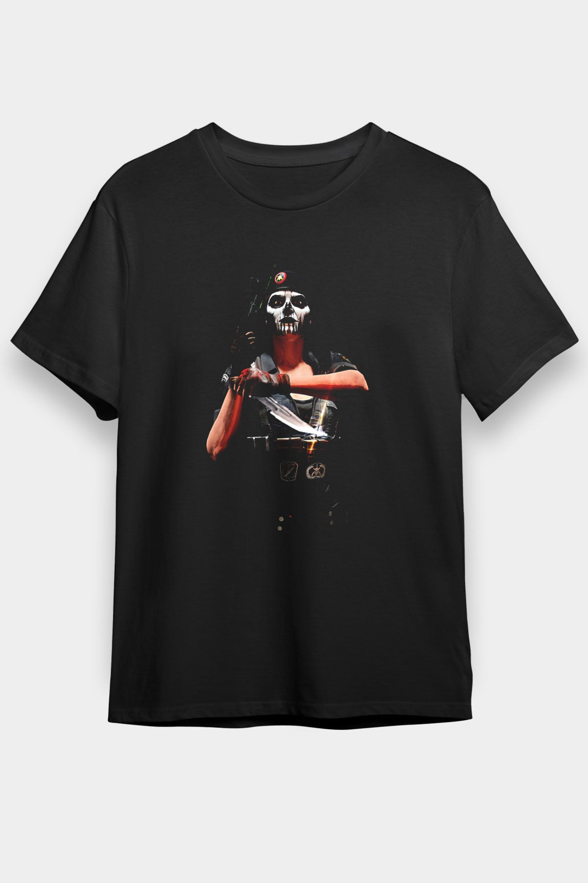Caveira Baskılı Unisex Siyah Tişört - Tshirt