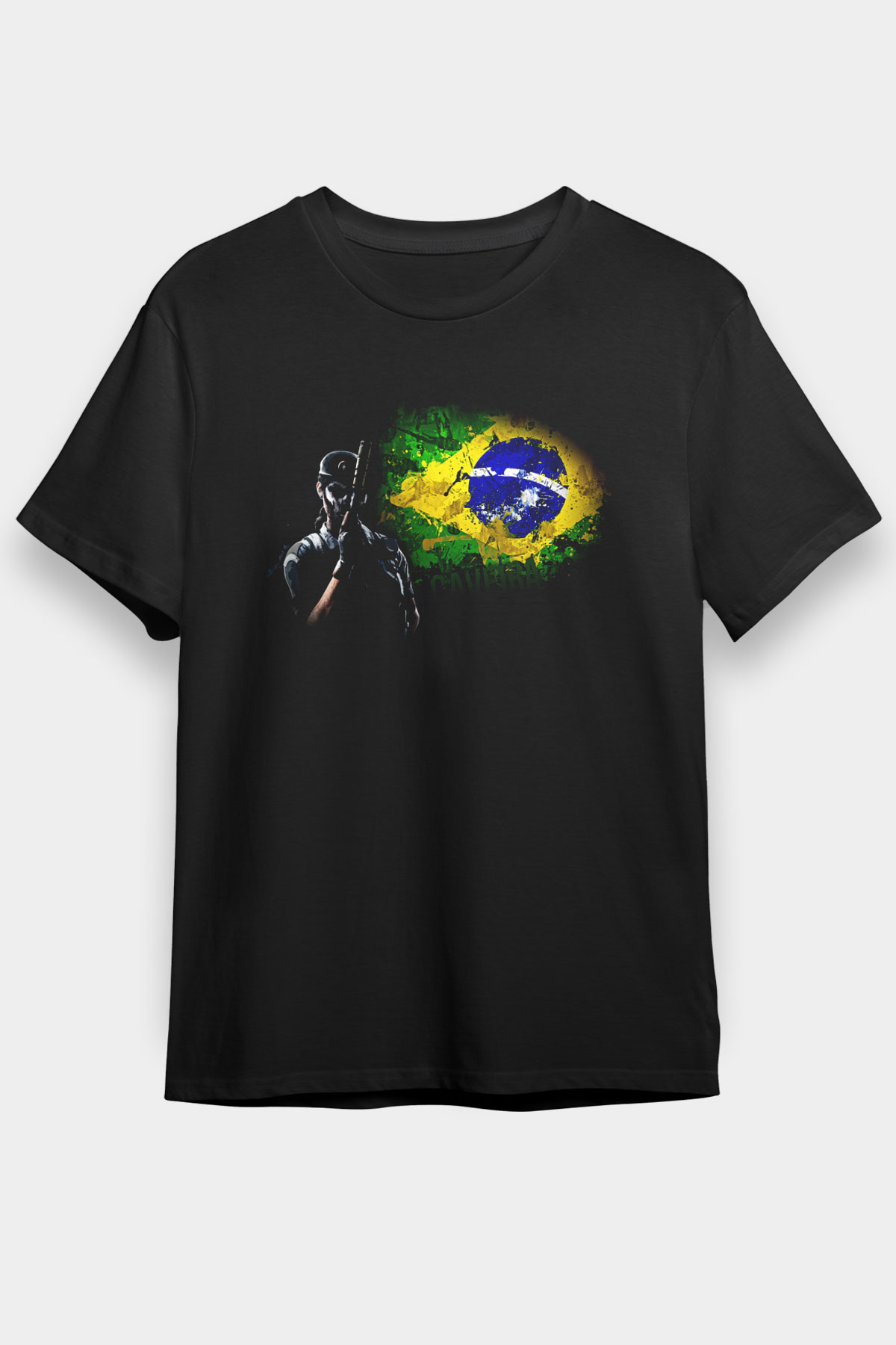 Caveira Baskılı Unisex Siyah Tişört - Tshirt