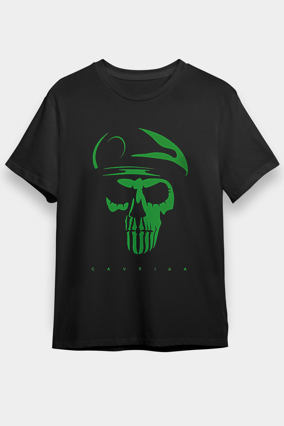 Caveira Baskılı Unisex Siyah Tişört - Tshirt