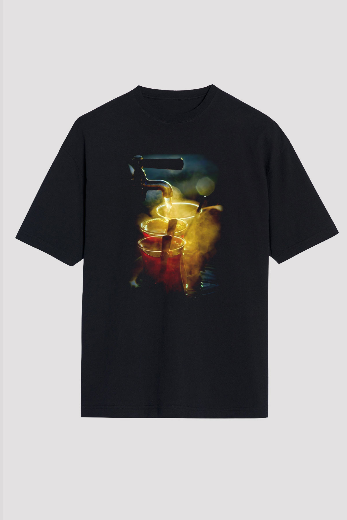 Çaycı Siyah Unisex Oversize Tişört T-Shirt