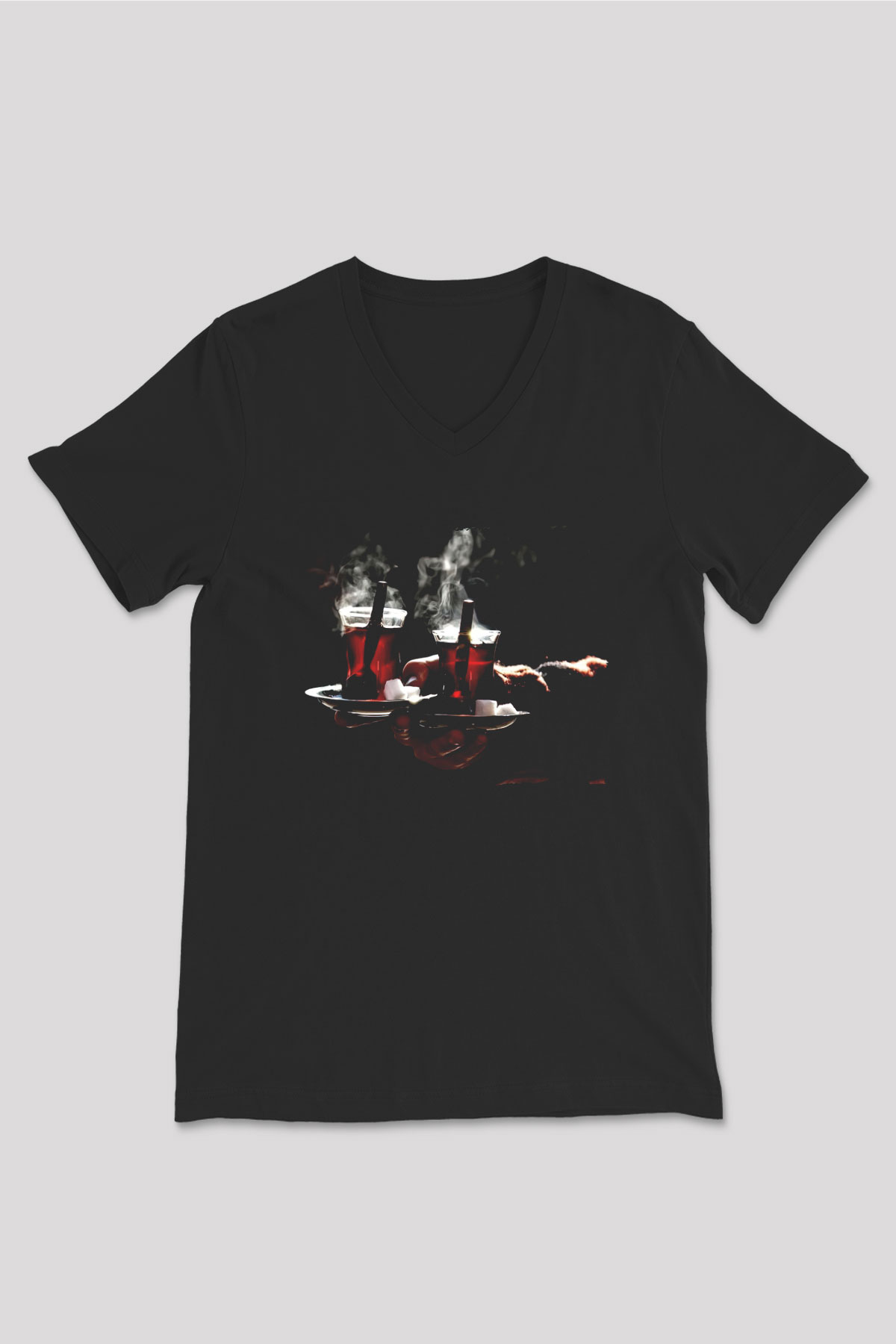 Çaycı Siyah Unisex V Yaka Tişört