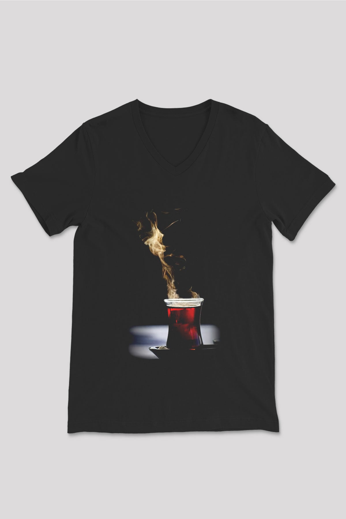 Çaycı Siyah Unisex V Yaka Tişört T-Shirt