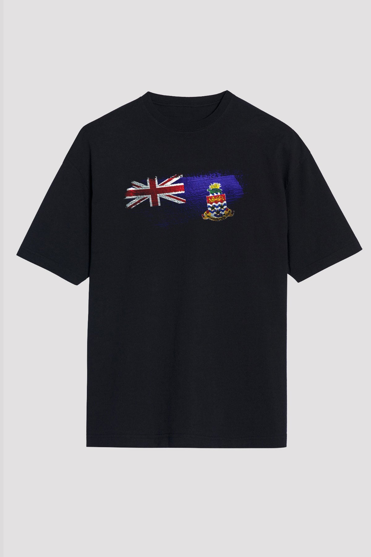 Cayman Adaları - Cayman İslands Bayrağı Baskılı Unisex Siyah Oversize Tişört