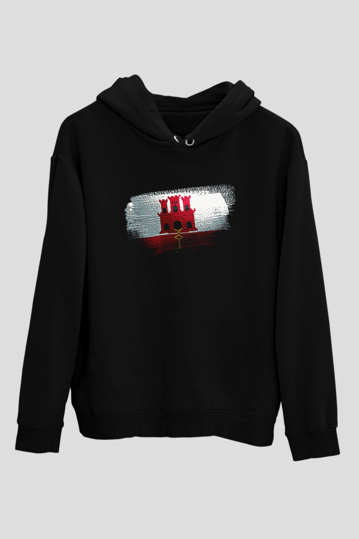Cebelitarık - Gibraltar Bayrağı Baskılı Unisex Siyah Hoodie