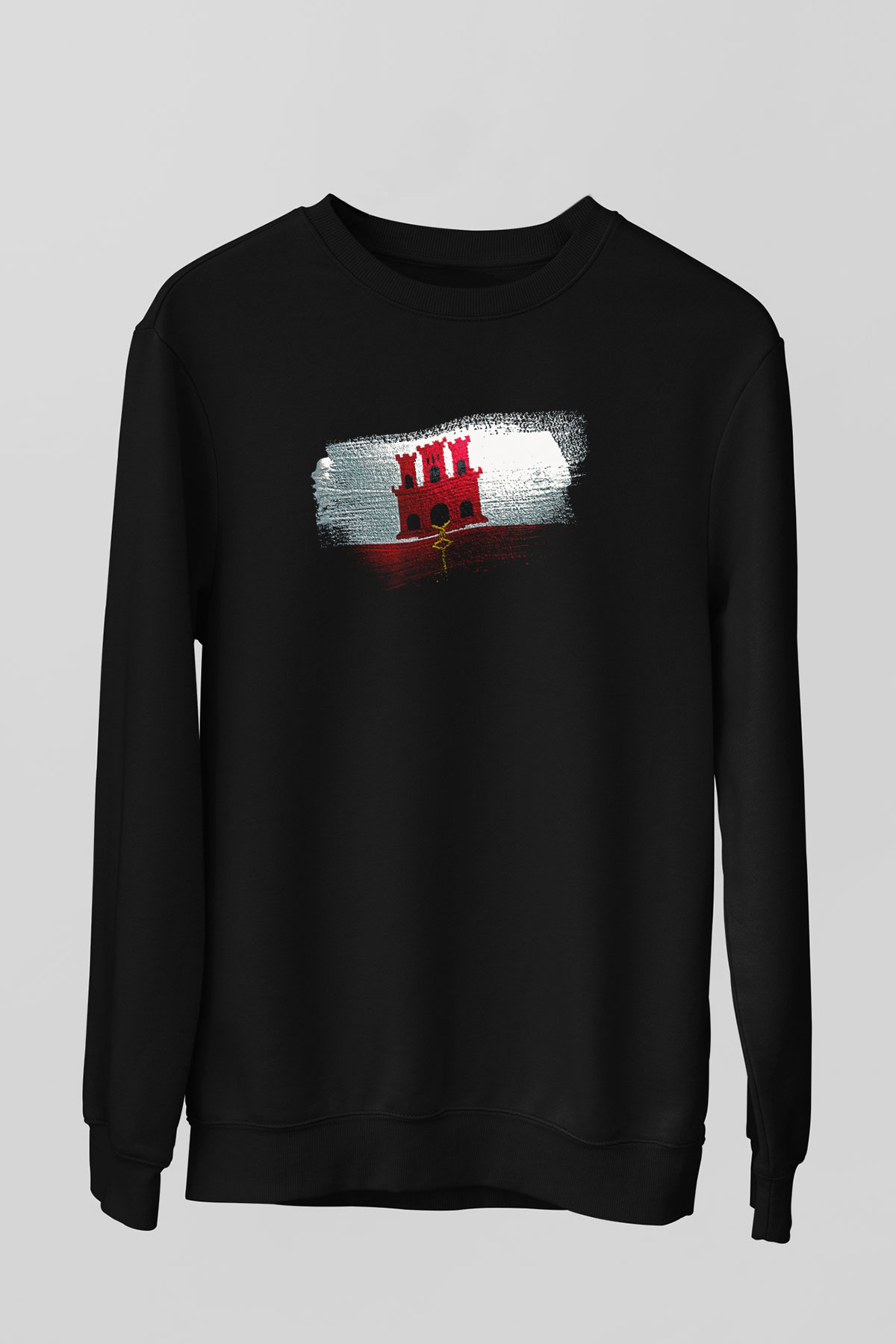 Cebelitarık - Gibraltar Bayrağı Baskılı Unisex Siyah Sweatshirt