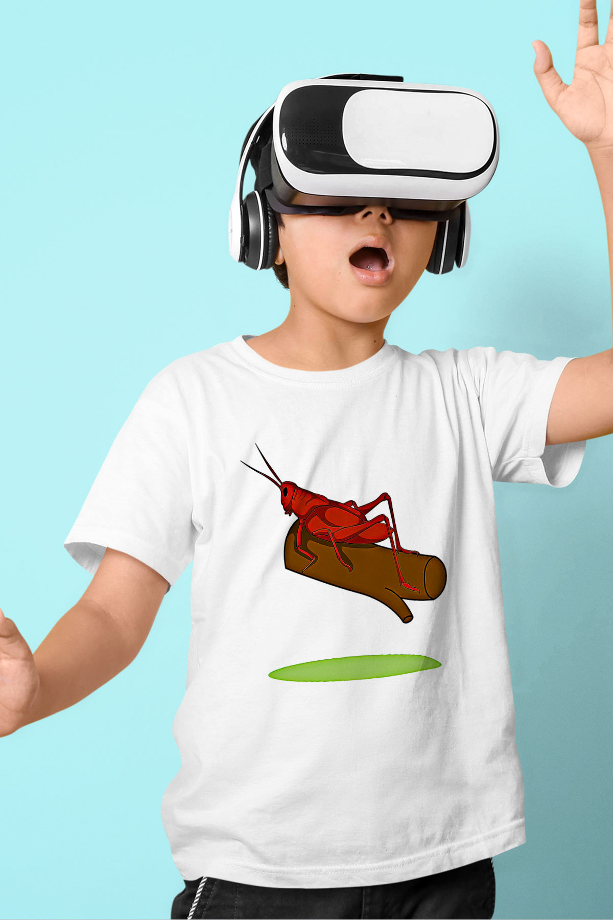 Çekirge Baskılı Beyaz Unisex Beyaz Çocuk Tişört - Tshirt