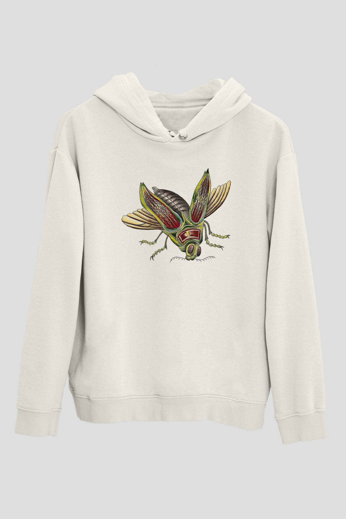 Çekirge Baskılı Beyaz Unisex Hoodie