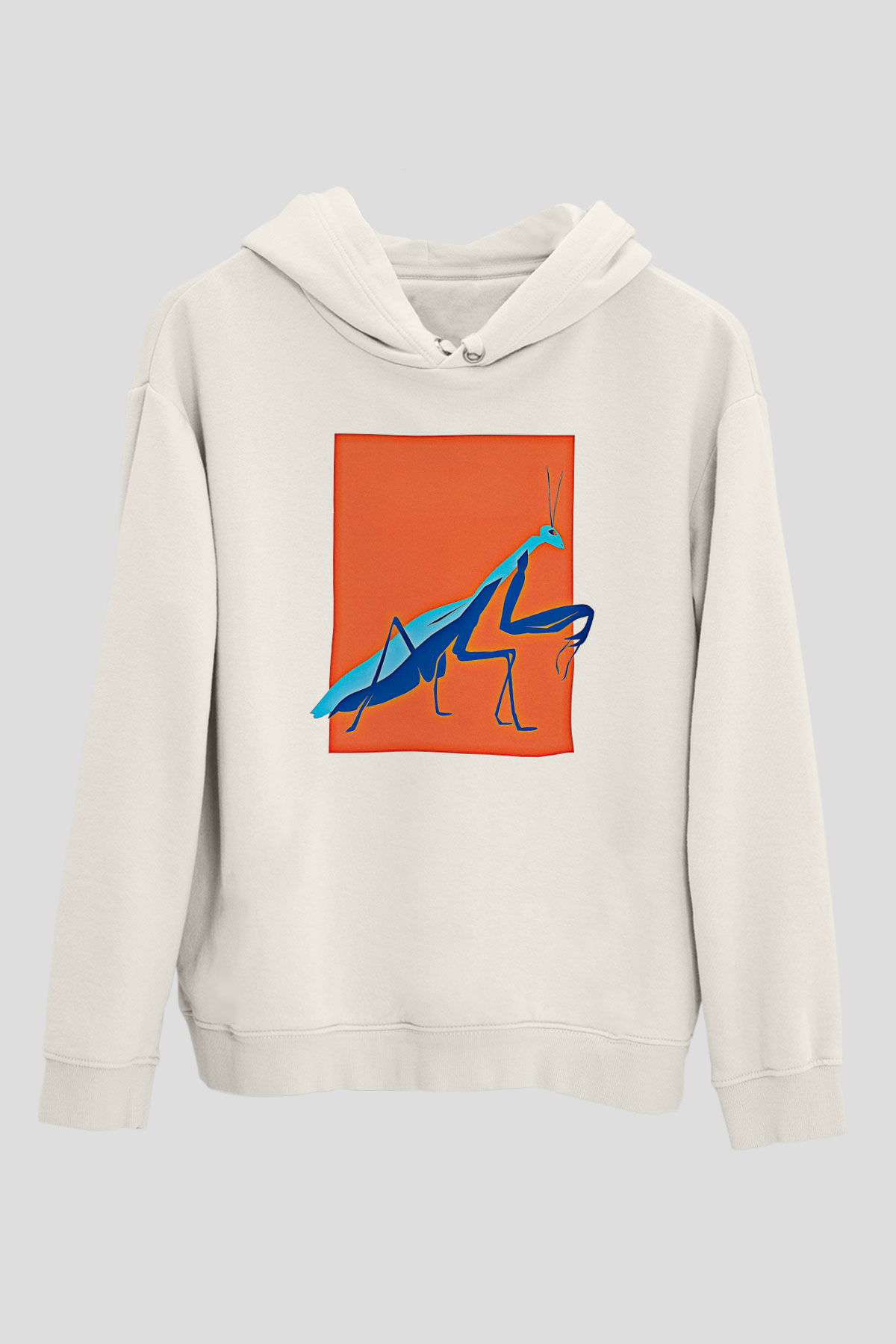 Çekirge Baskılı Beyaz Unisex Hoodie