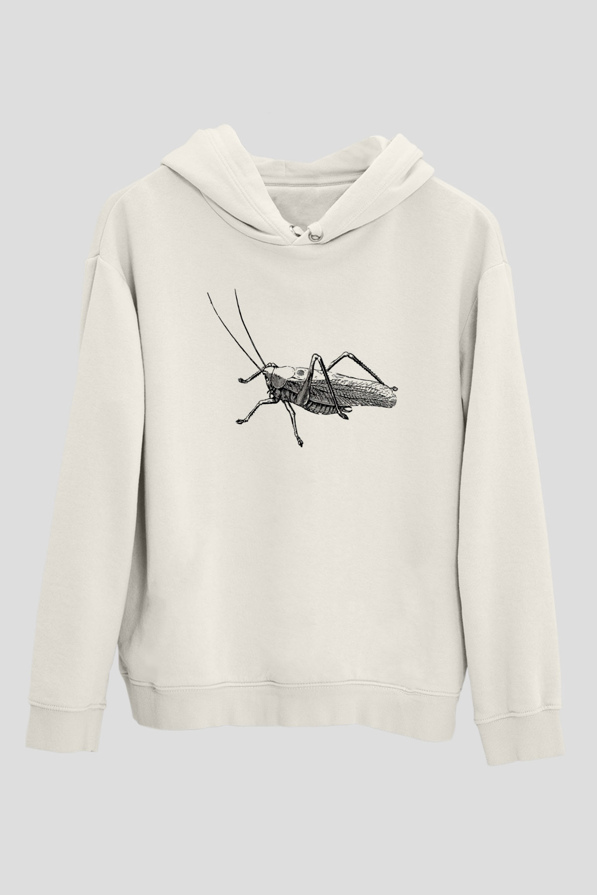 Çekirge Baskılı Beyaz Unisex Hoodie