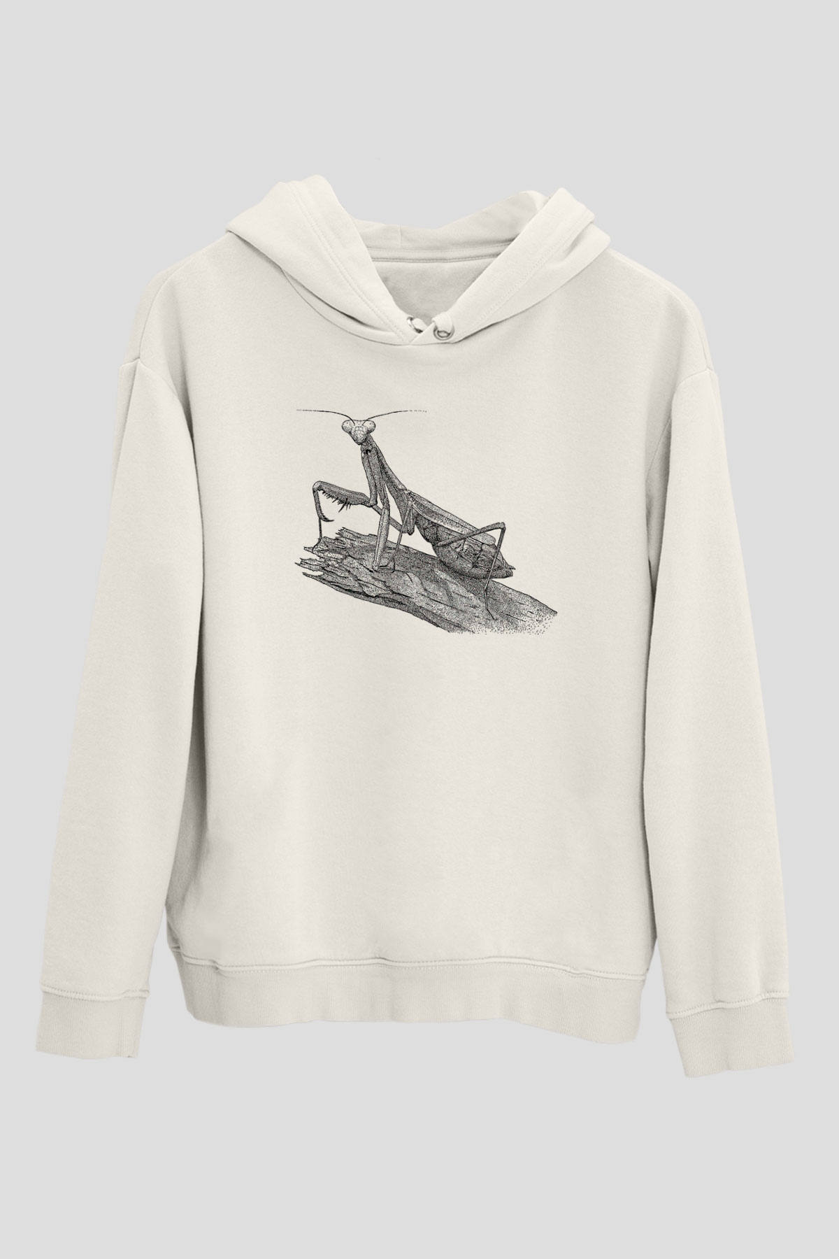Çekirge Baskılı Beyaz Unisex Hoodie