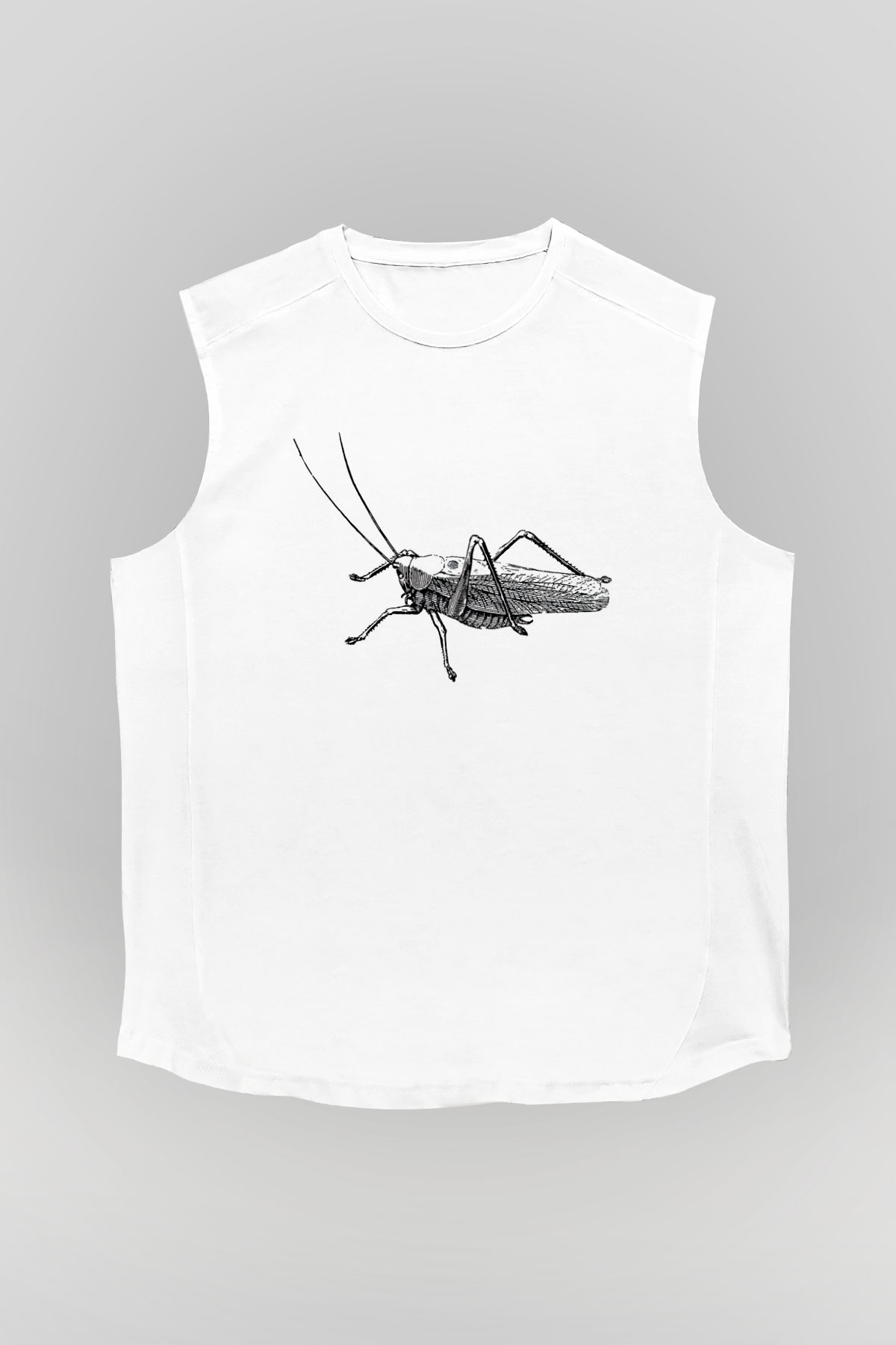 Çekirge Baskılı Beyaz Unisex Kolsuz Tişört - Tshirt