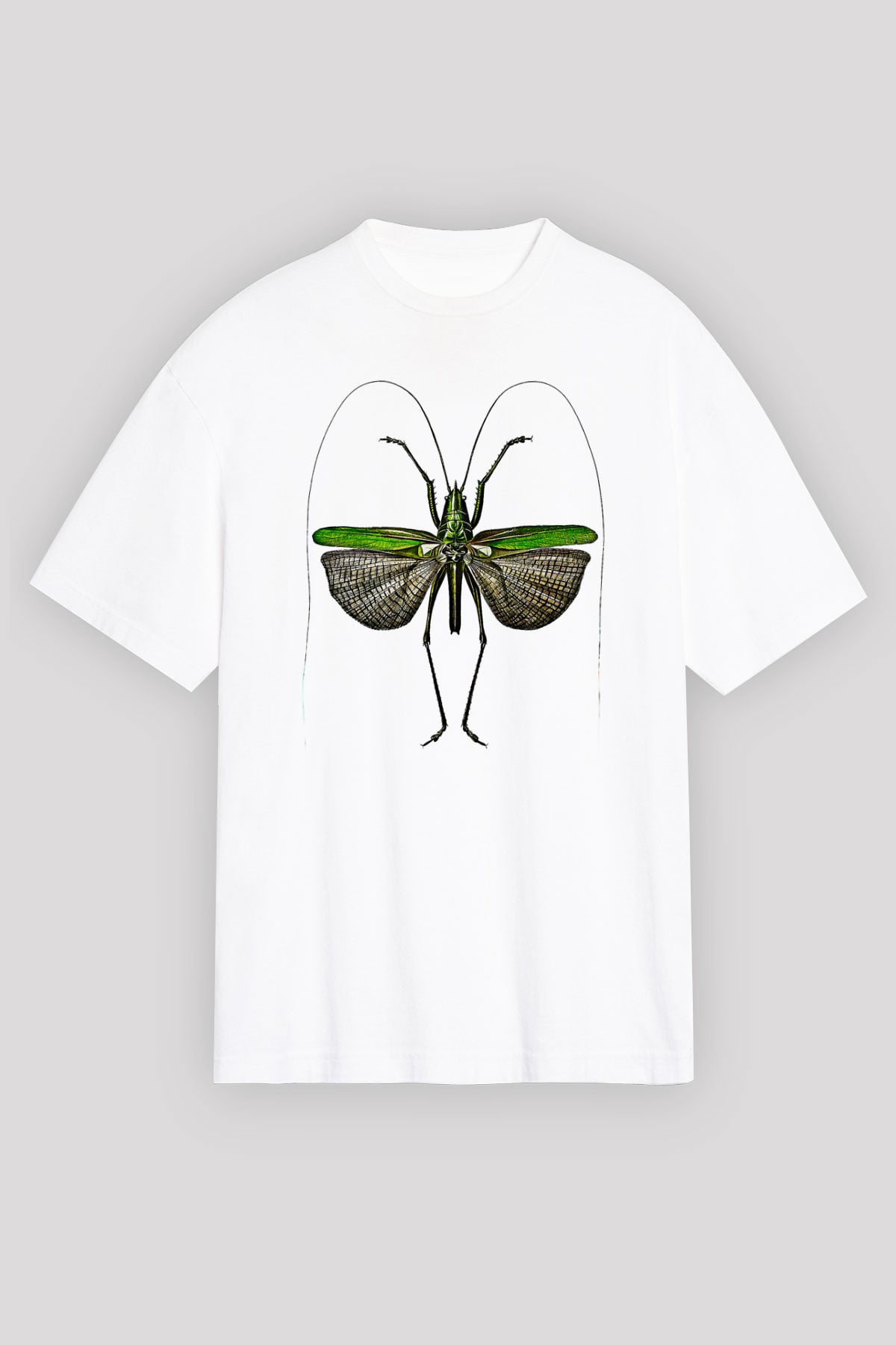 Çekirge Baskılı Beyaz Unisex Oversize Tişört - Tshirt