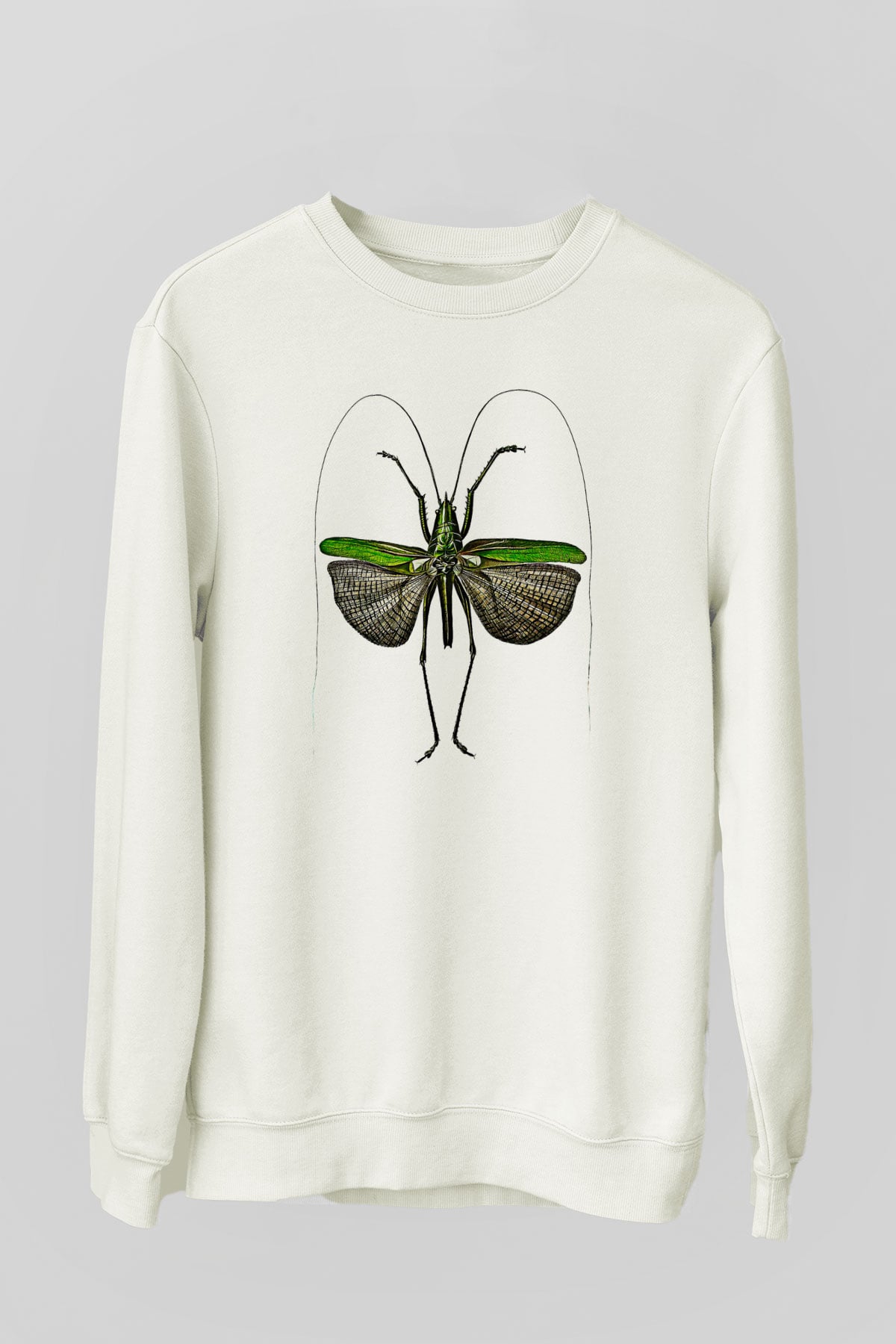Çekirge Baskılı Beyaz Unisex Sweatshirt