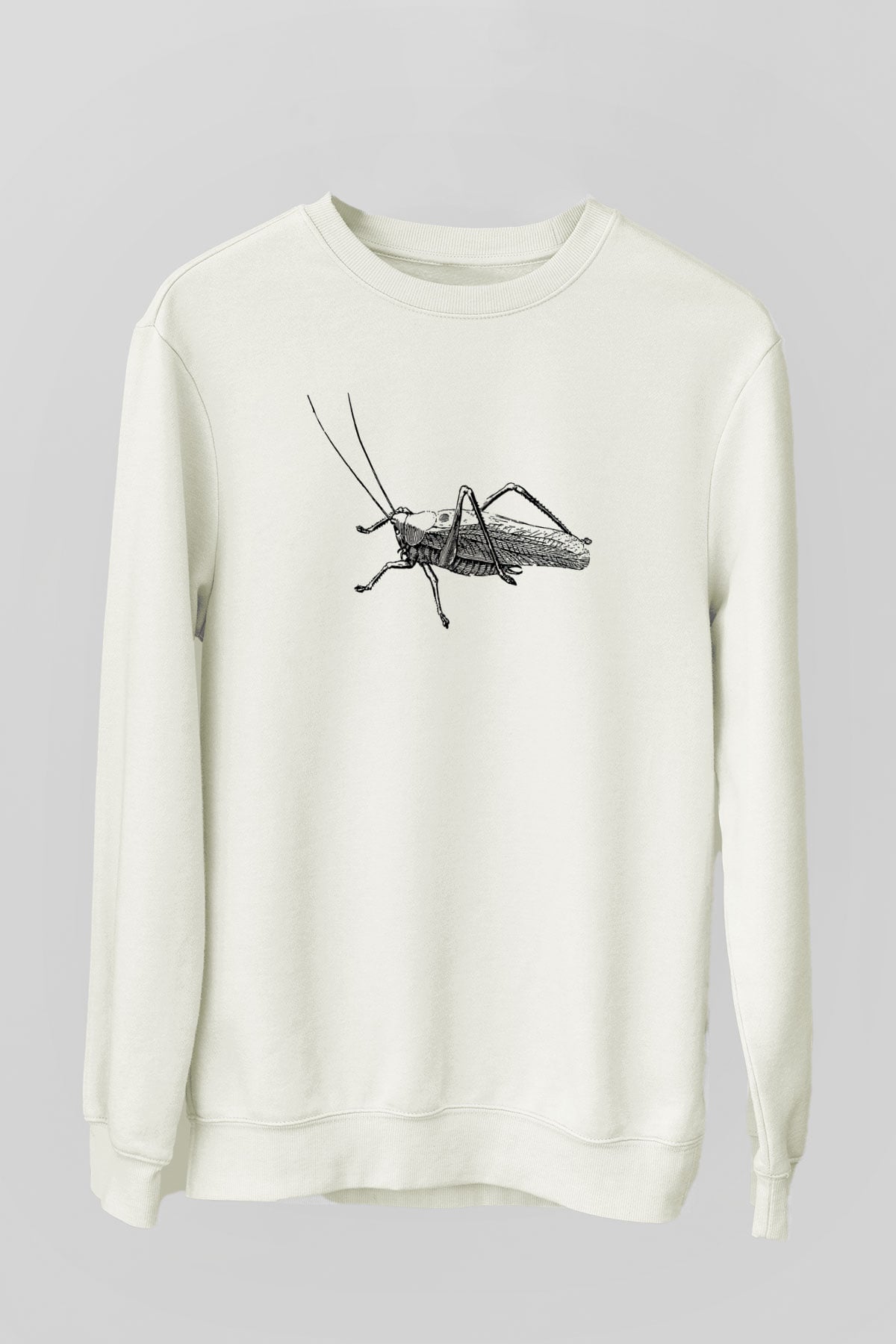 Çekirge Baskılı Beyaz Unisex Sweatshirt