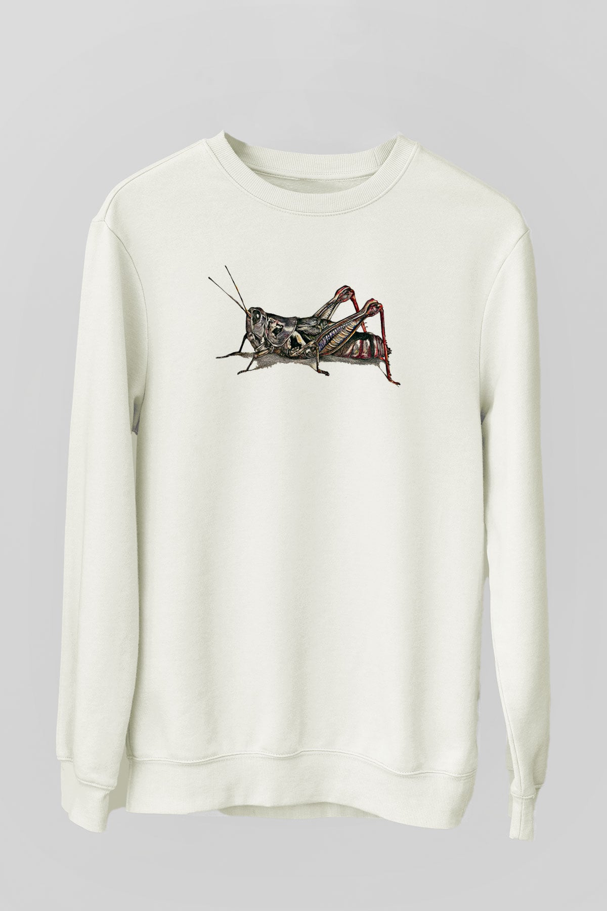 Çekirge Baskılı Beyaz Unisex Sweatshirt