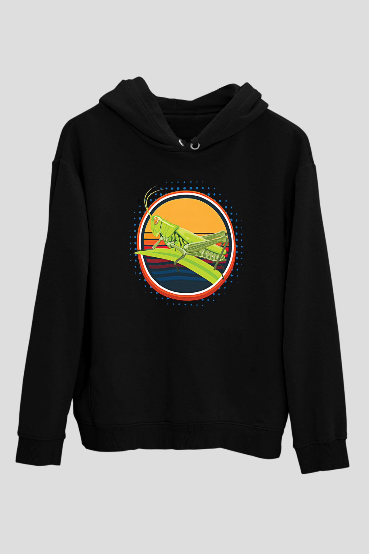 Çekirge Baskılı Unisex Siyah Hoodie