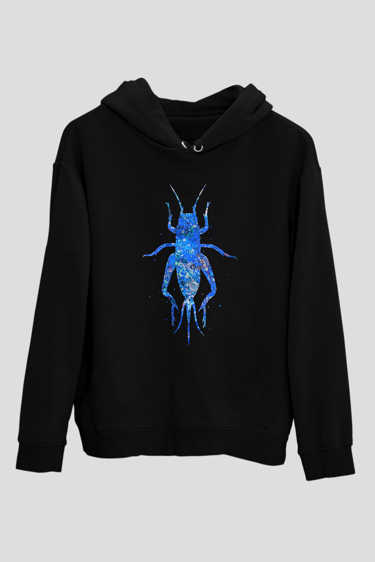 Çekirge Baskılı Unisex Siyah Hoodie