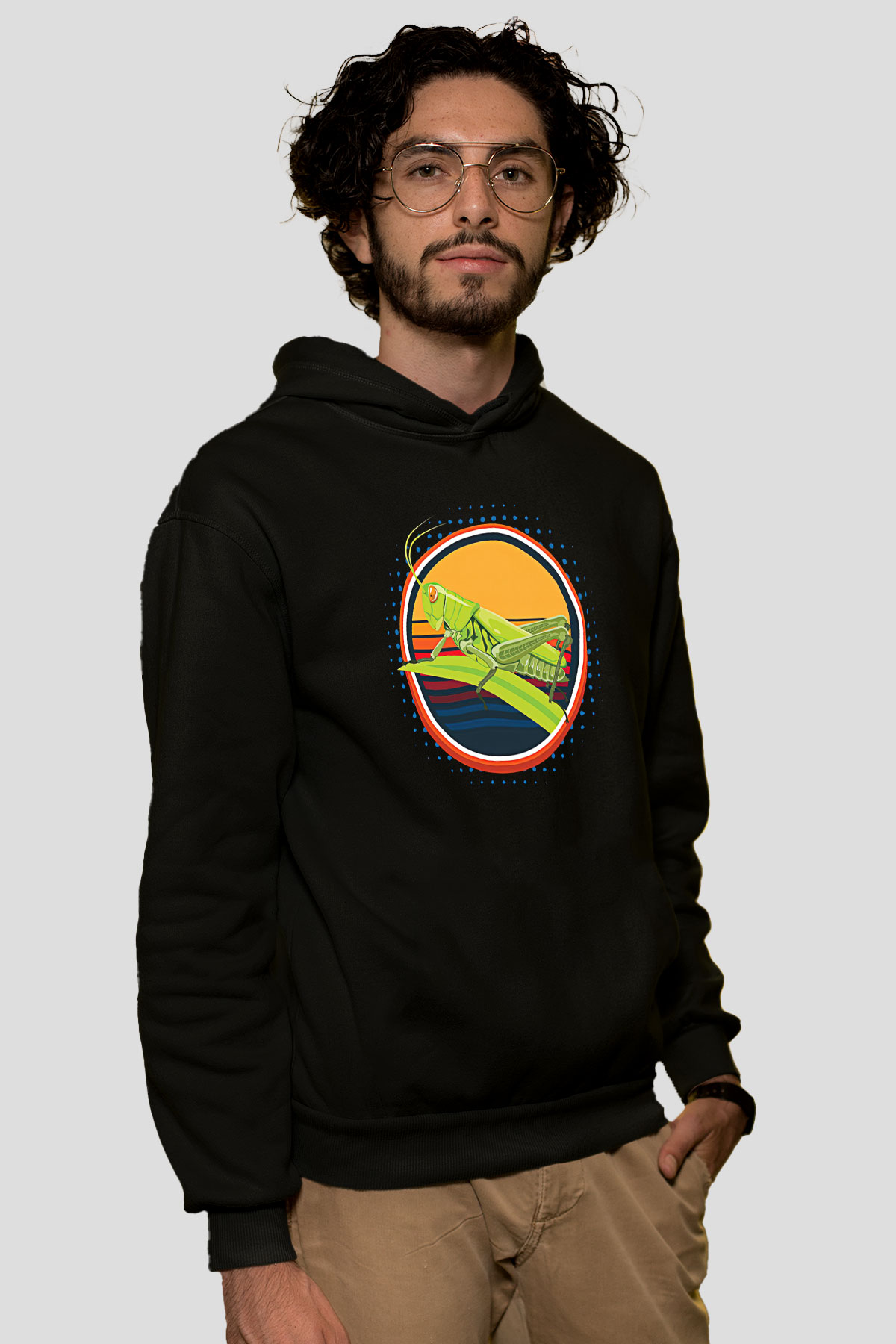 Çekirge Baskılı Unisex Siyah Hoodie