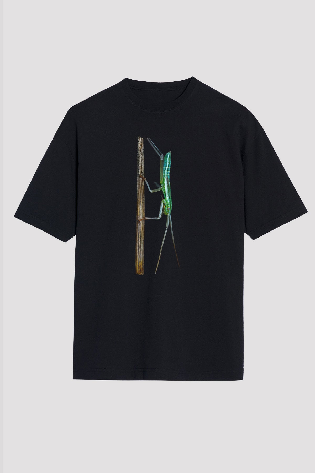Çekirge Baskılı Unisex Siyah Oversize Tişört - Tshirt