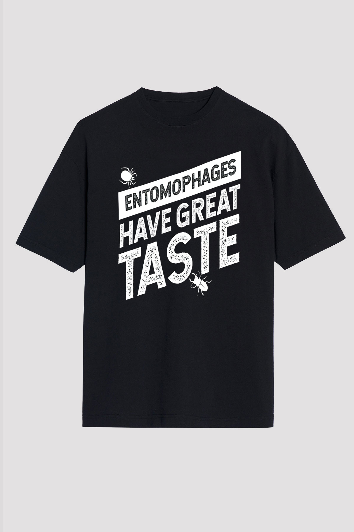 Çekirge Baskılı Unisex Siyah Oversize Tişört - Tshirt