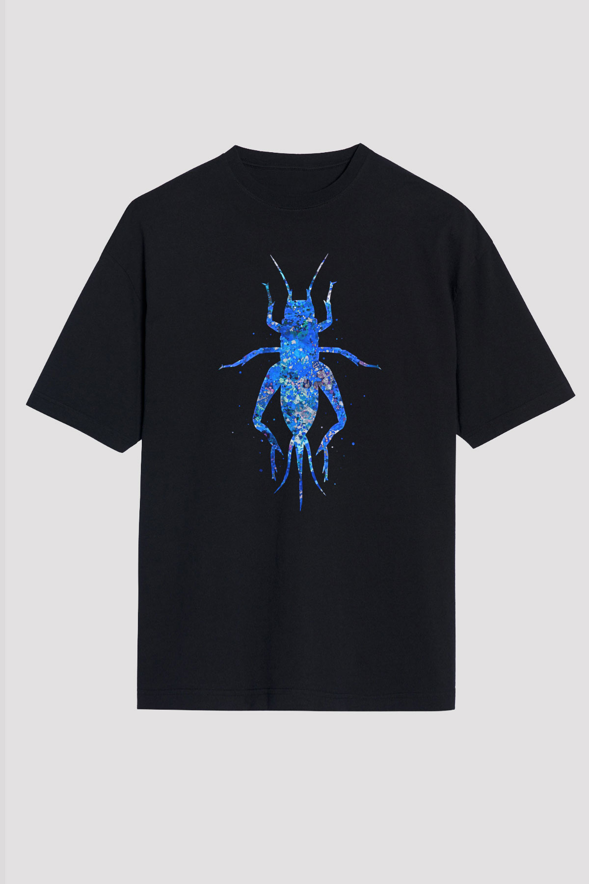 Çekirge Baskılı Unisex Siyah Oversize Tişört - Tshirt