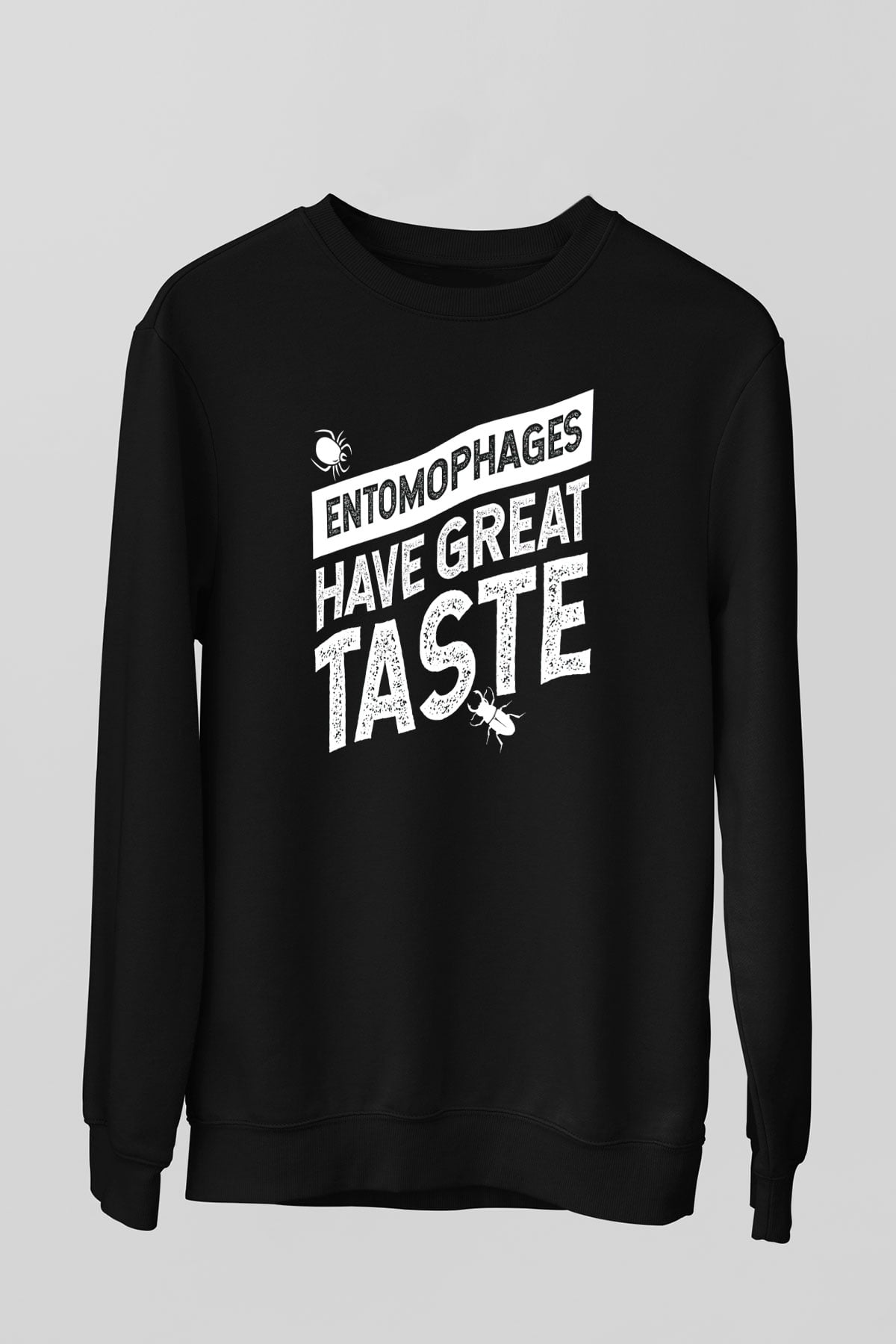Çekirge Baskılı Unisex Siyah Sweatshirt
