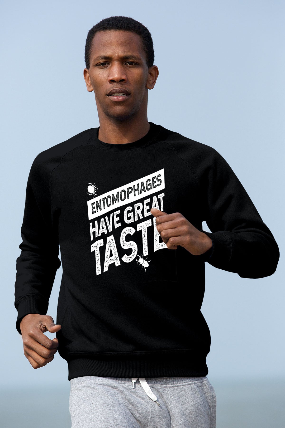 Çekirge Baskılı Unisex Siyah Sweatshirt