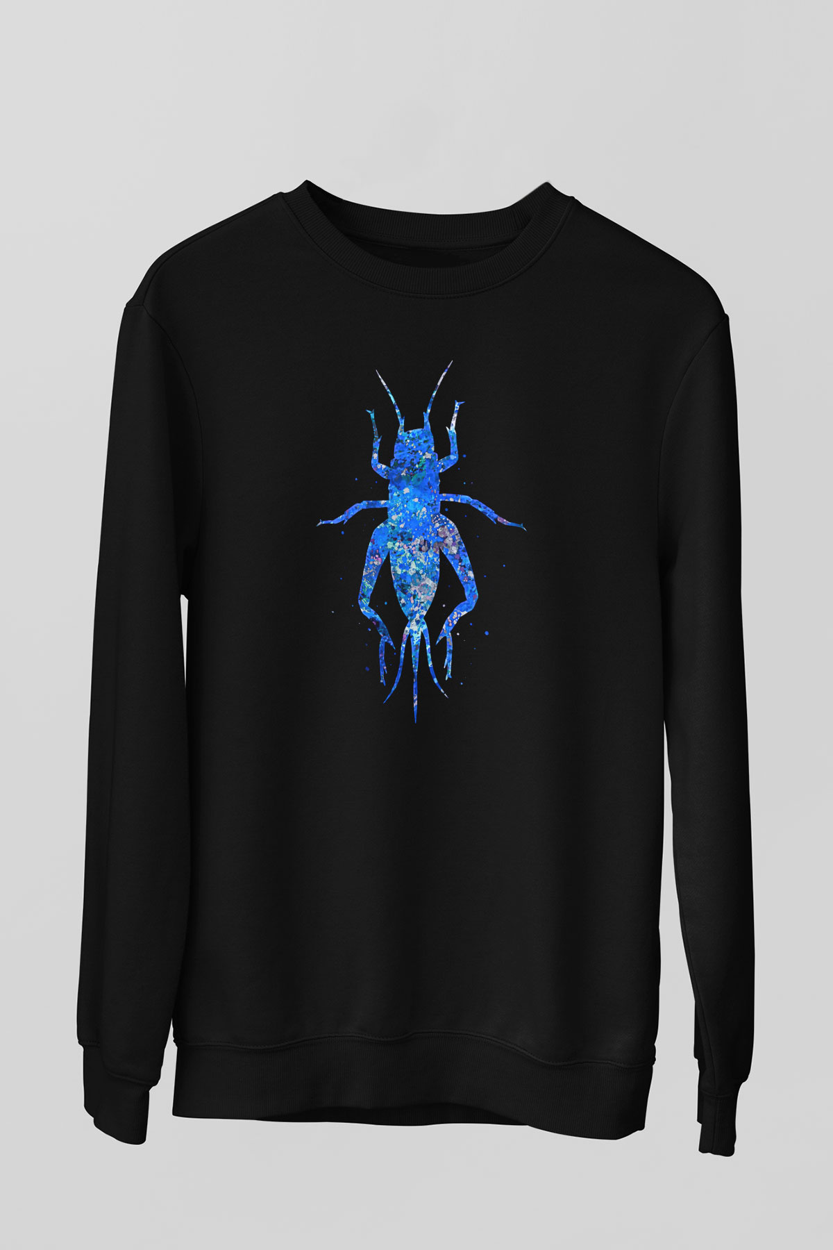 Çekirge Baskılı Unisex Siyah Sweatshirt