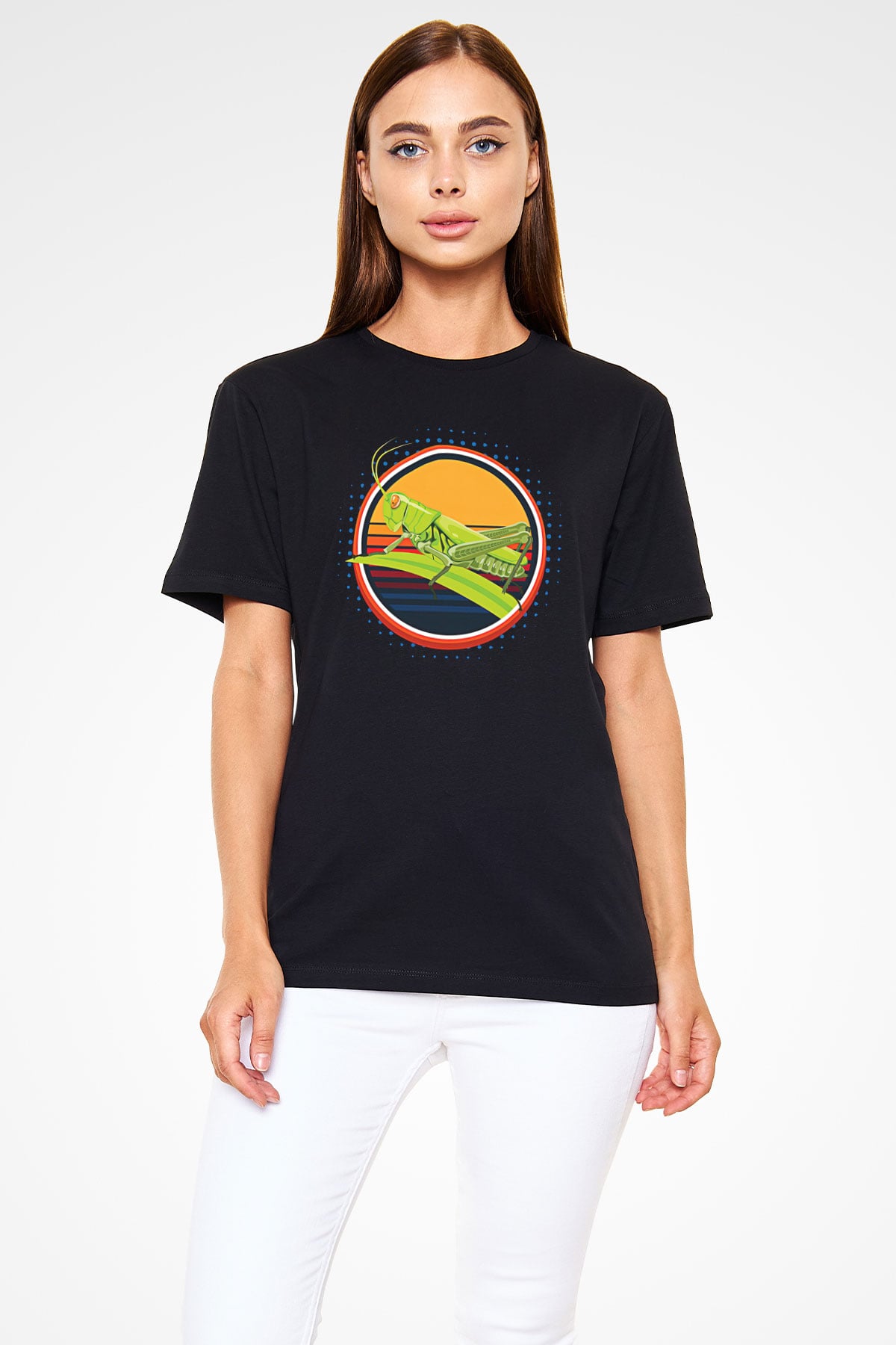 Çekirge Baskılı Unisex Siyah Tişört - Tshirt