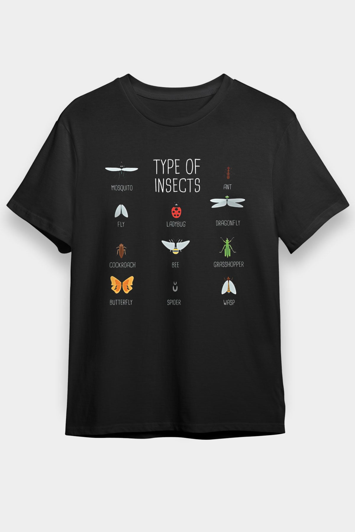 Çekirge Baskılı Unisex Siyah Tişört - Tshirt