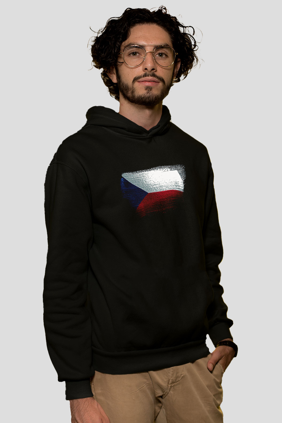 Çekya - Czechia - Czech Republic Bayrağı Baskılı Unisex Siyah Hoodie