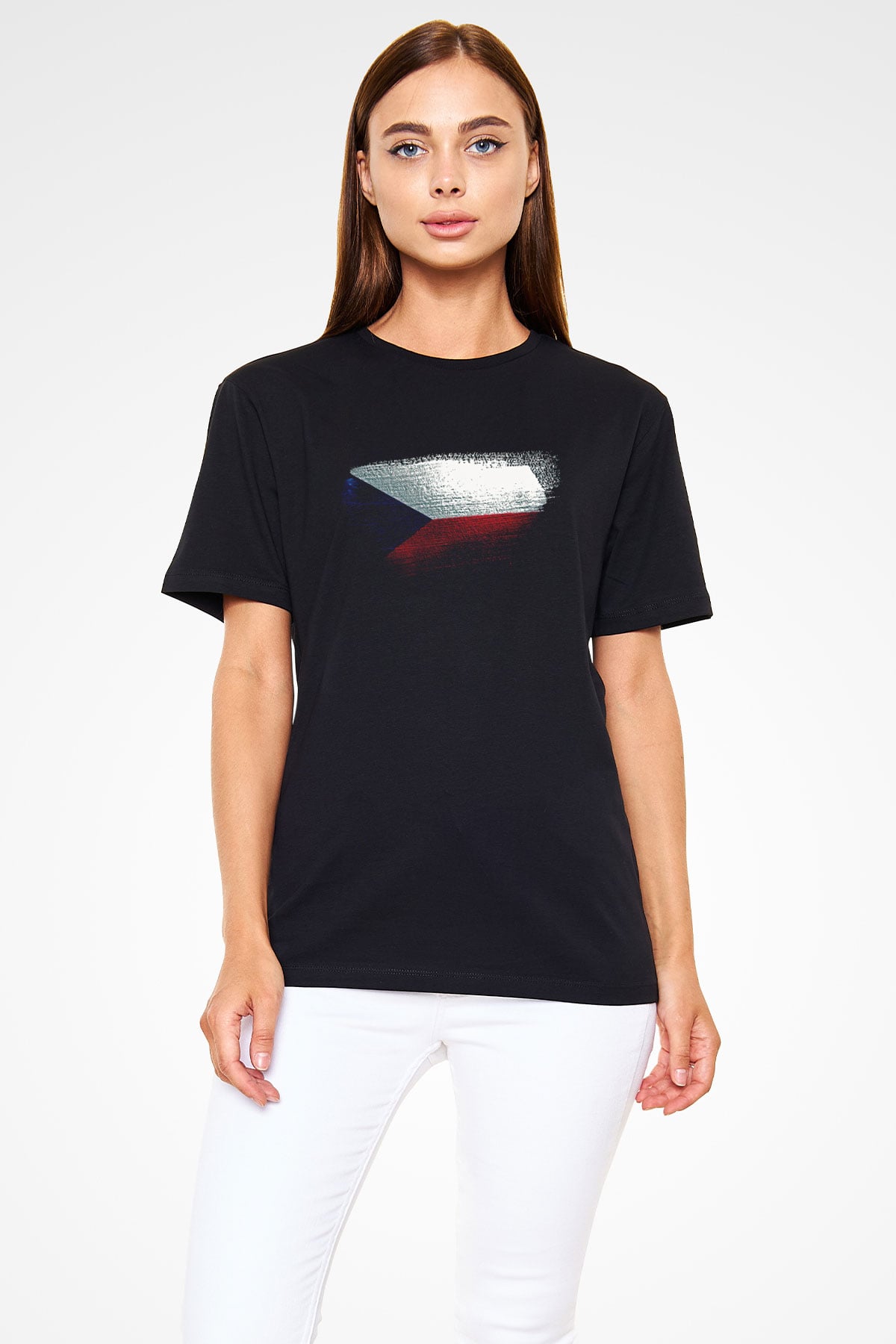 Çekya - Czechia - Czech Republic Bayrağı Baskılı Unisex Siyah Tişört
