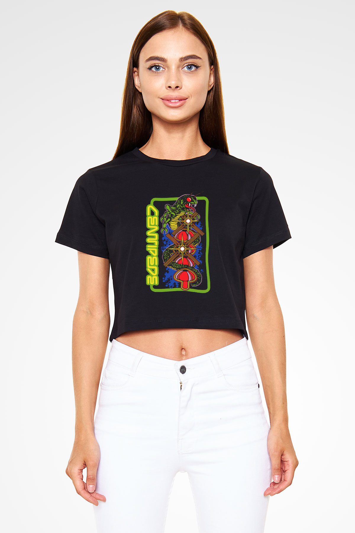 Centipede Siyah   Crop Top Tişört