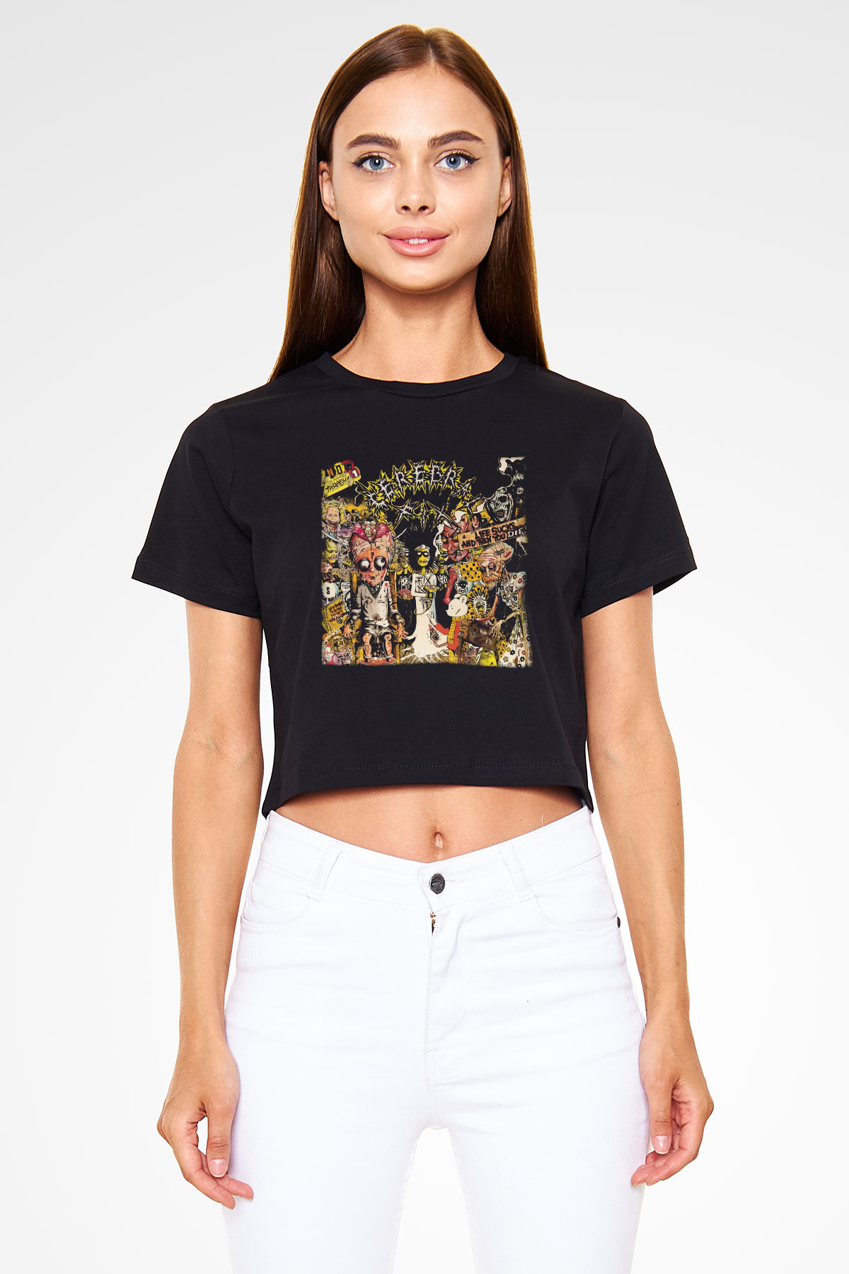 Cerebral Fix Siyah Crop Top Tişört