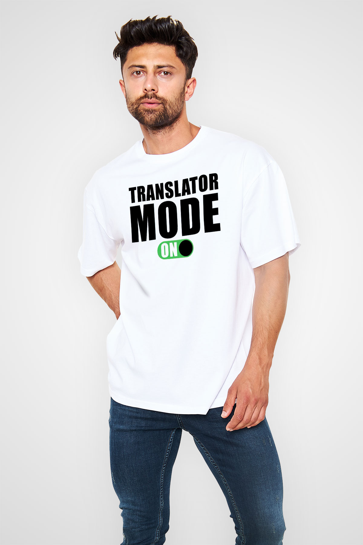 Çevirmen Beyaz Oversize Tişört Oversize T-shirt - TişörtFabrikası
