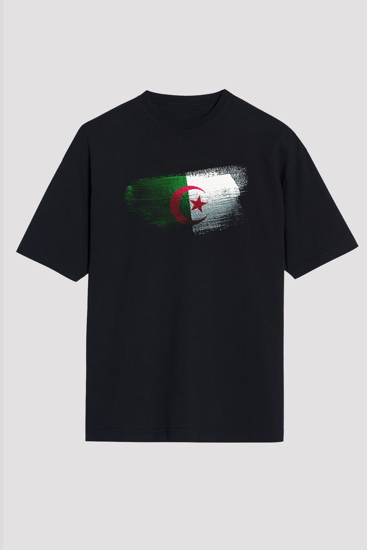 Cezayir - Algeria Bayrağı Baskılı Unisex Siyah Oversize Tişört
