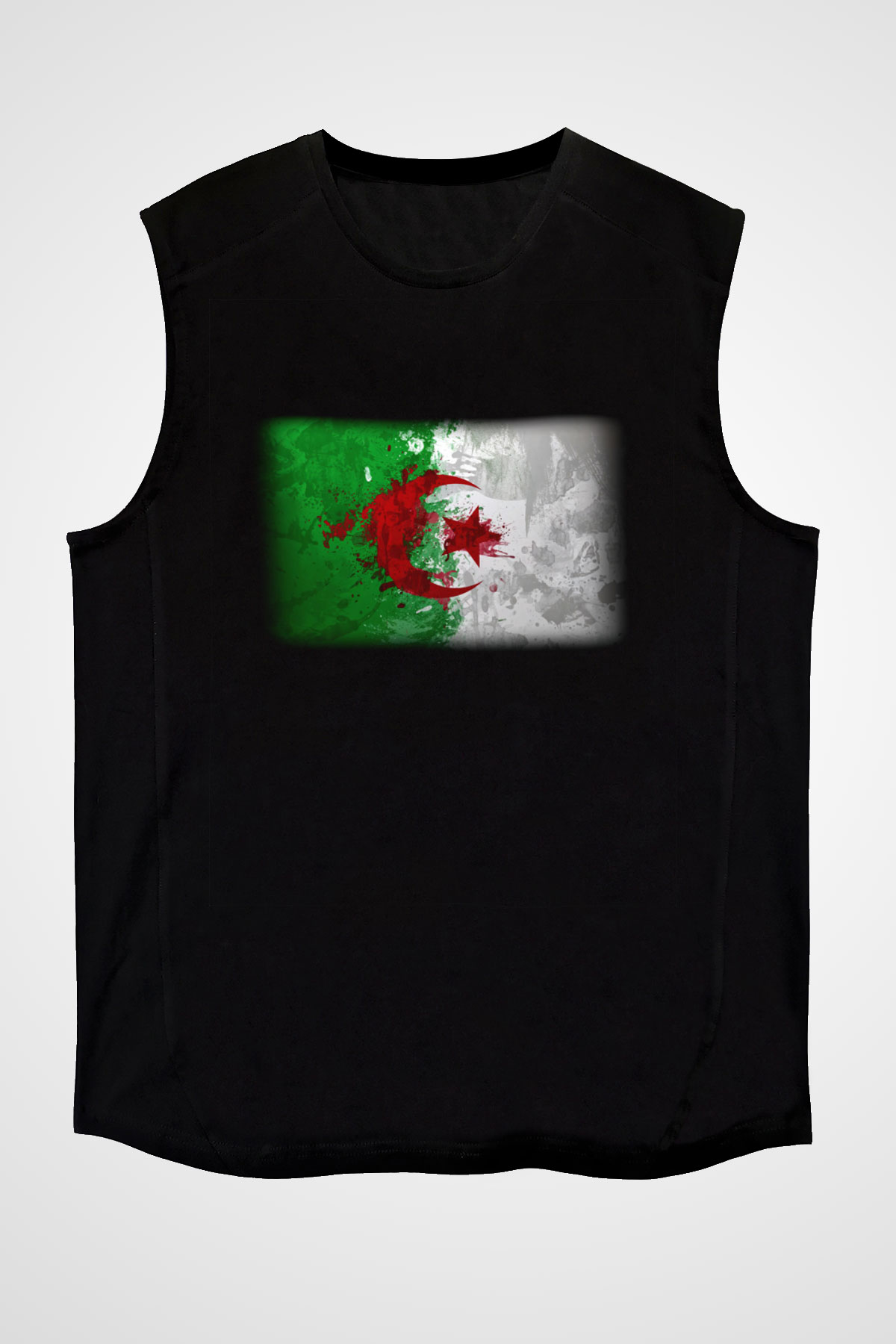Cezayir Siyah Unisex Kolsuz Tişört