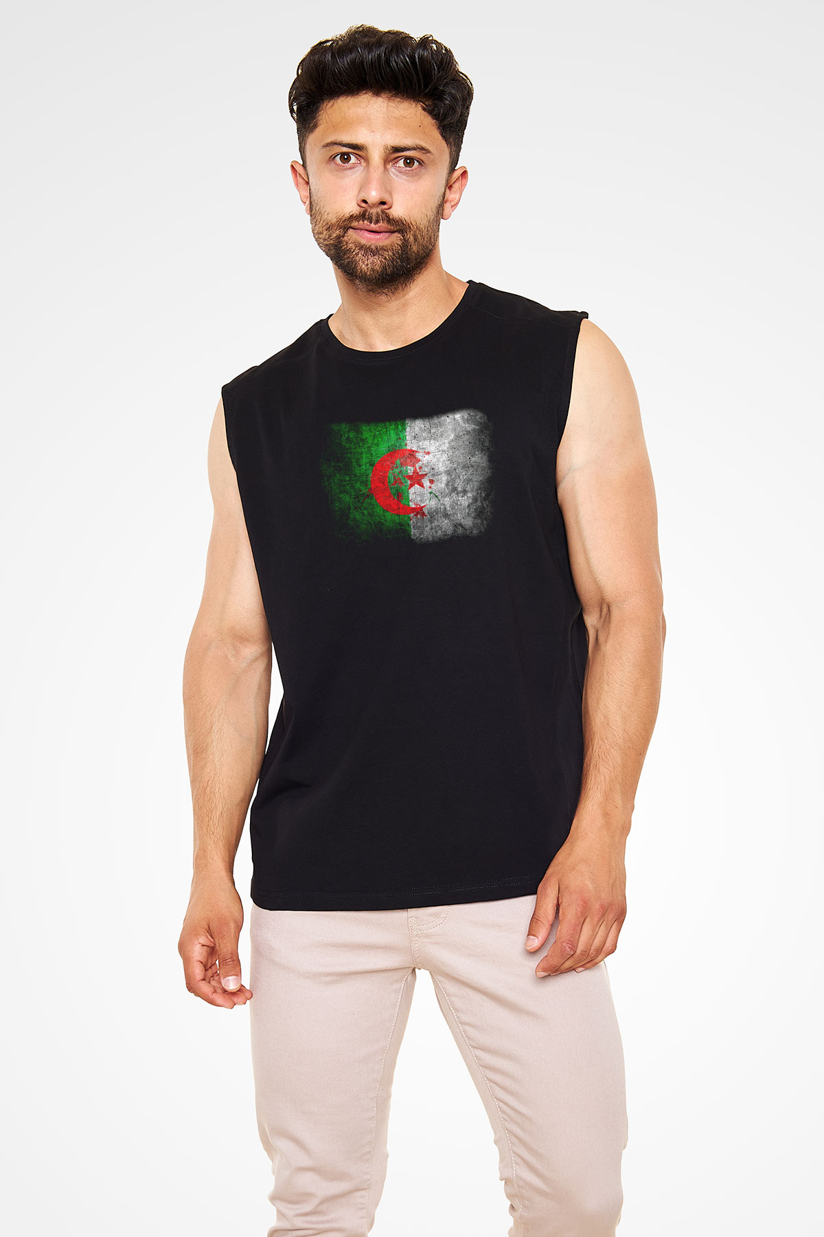 Cezayir Siyah Unisex Kolsuz Tişört